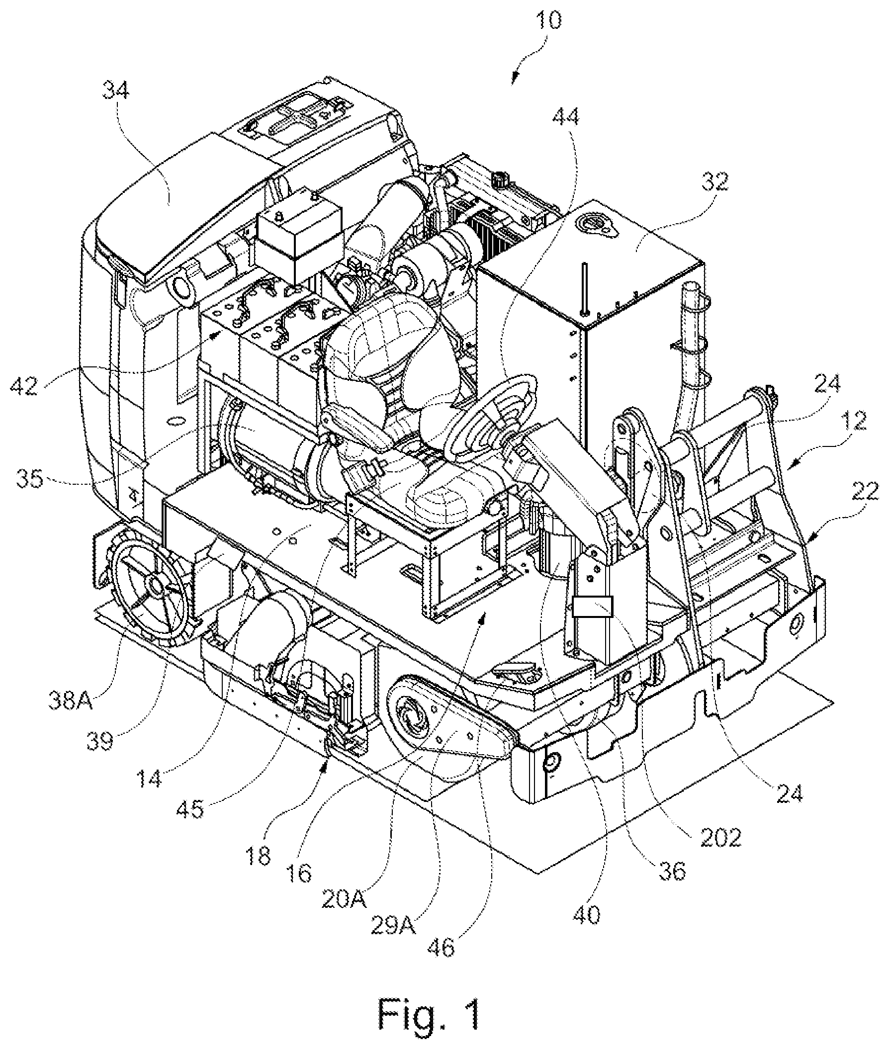 Patent US12396611 Figure 1 – High-dump hopper for floor cleaning machine and method for cleaning a floor