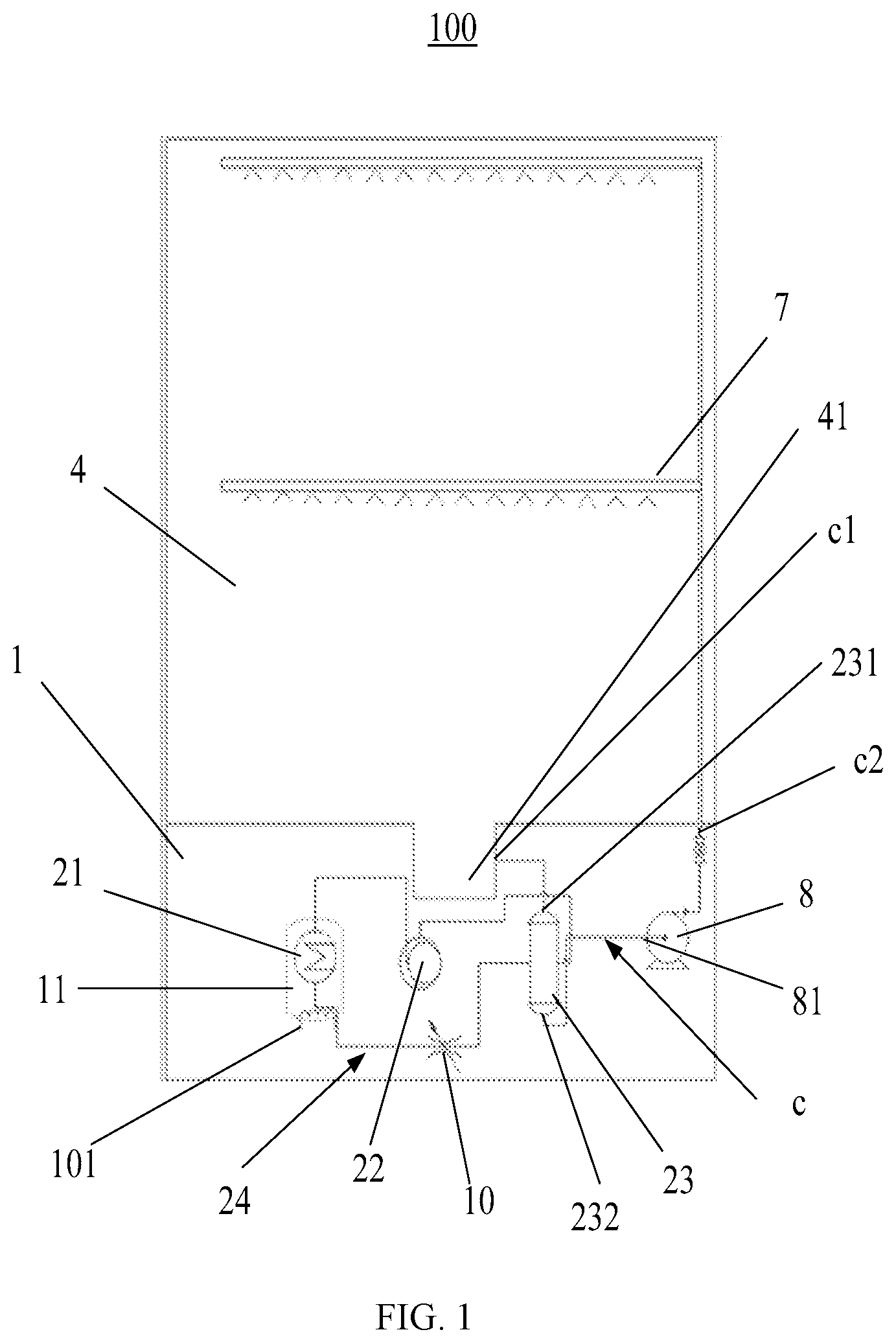 Patent US12396615 Figure 1 – Heat pump dishwasher
