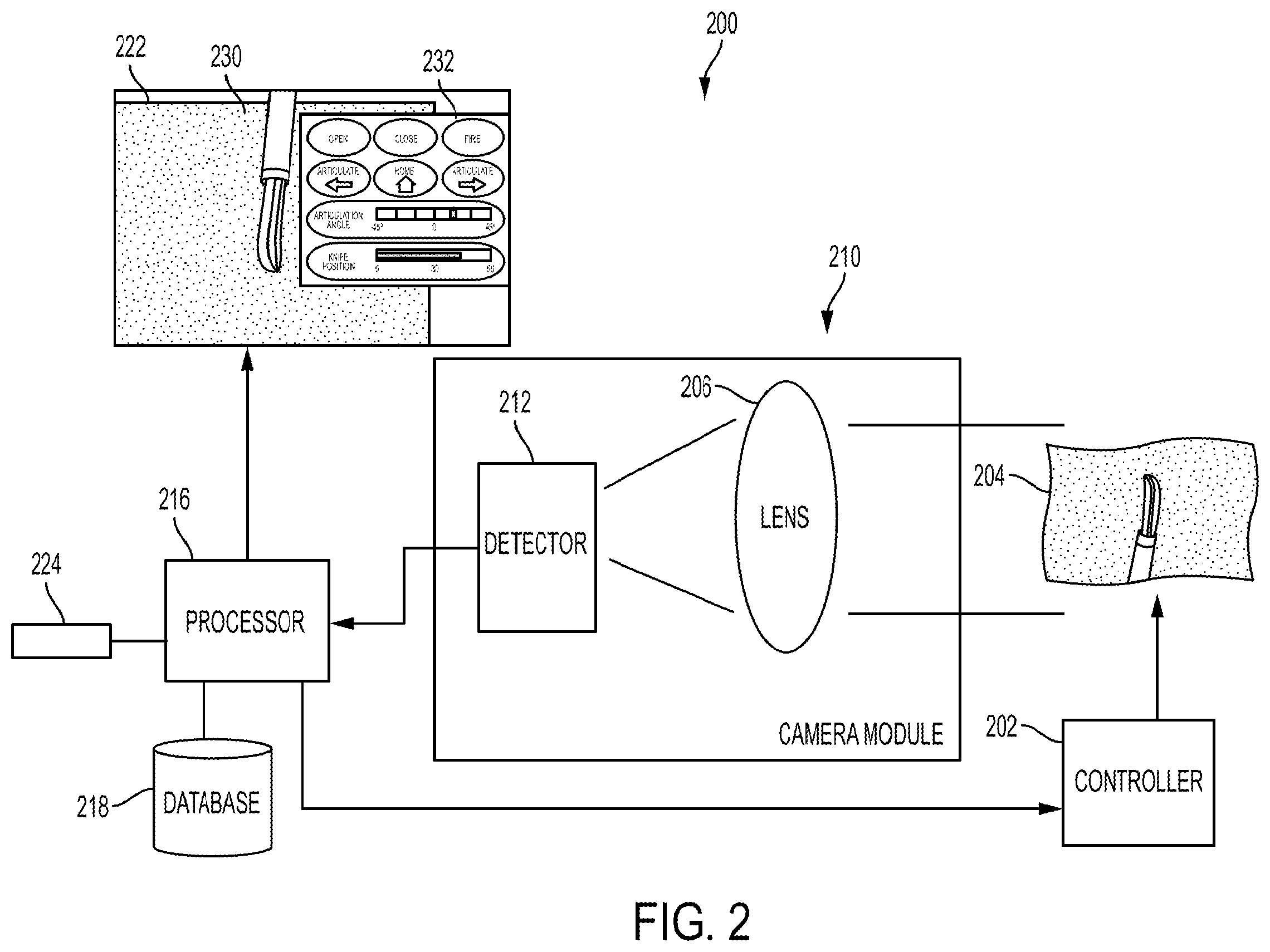 Patent US12396631 Figure 2 – Robotic surgical system with virtual control panel for tool actuation