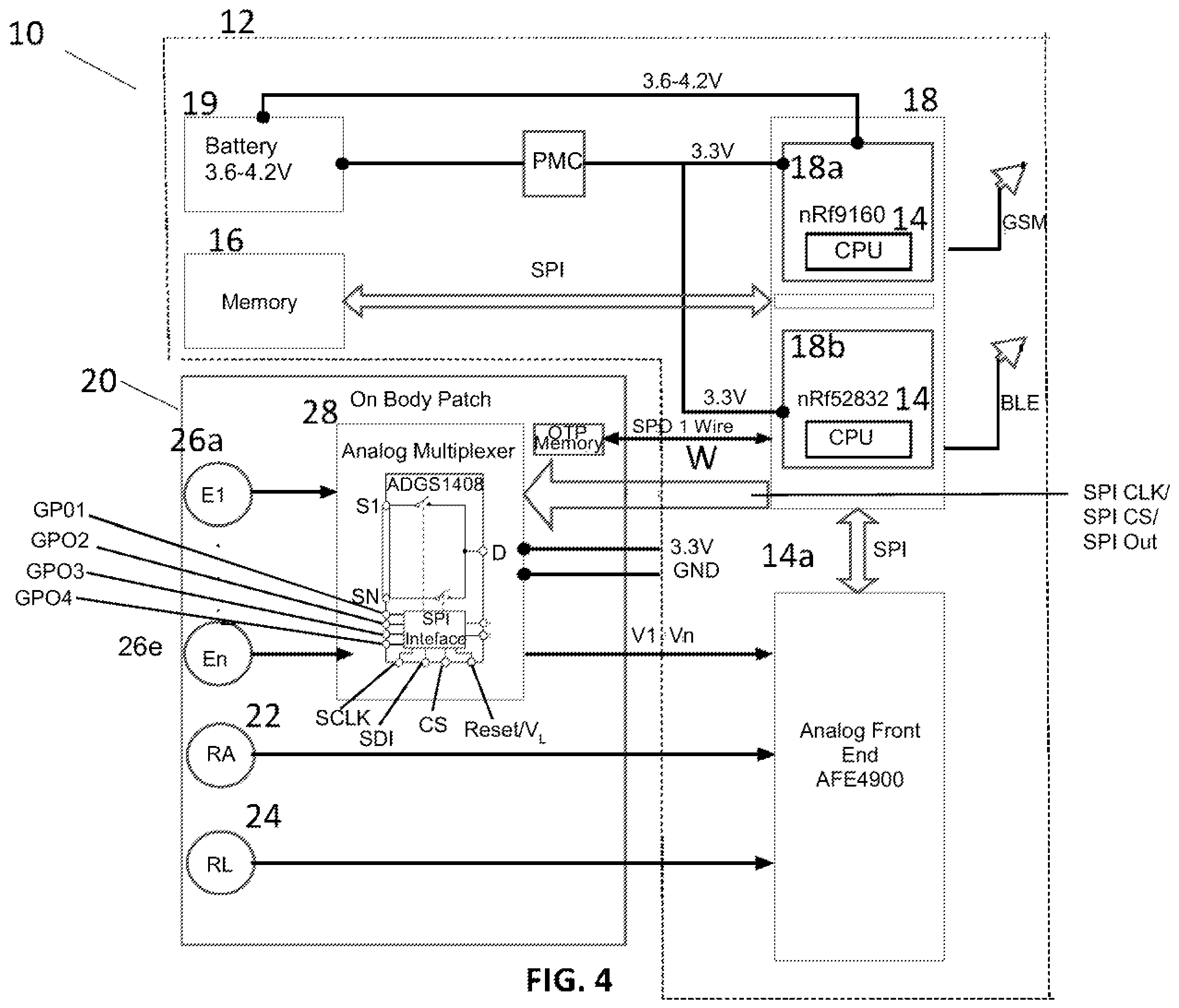 Patent US12396671 Figure 4 – ECG monitor device with electrode pad