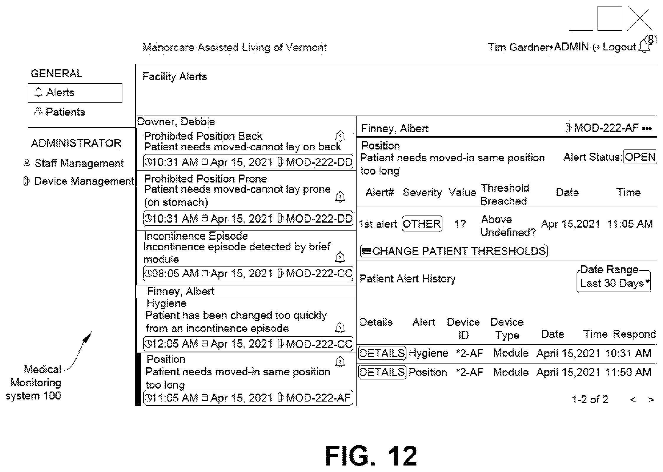 Patent US12396688 Figure 12 – Medical monitoring system