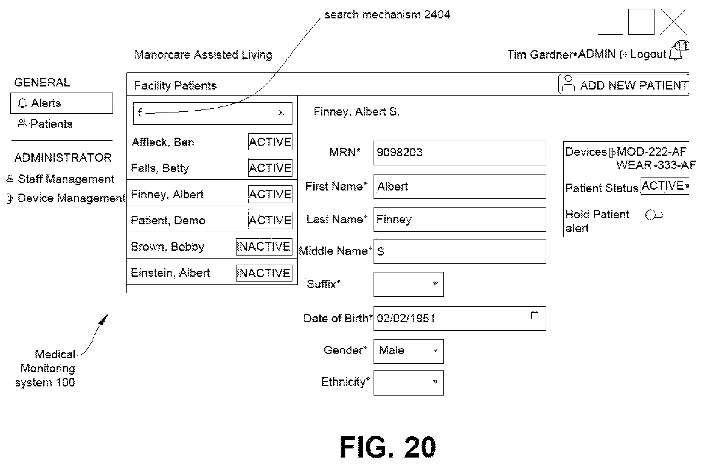 Patent US12396688 Figure 20 – Medical monitoring system