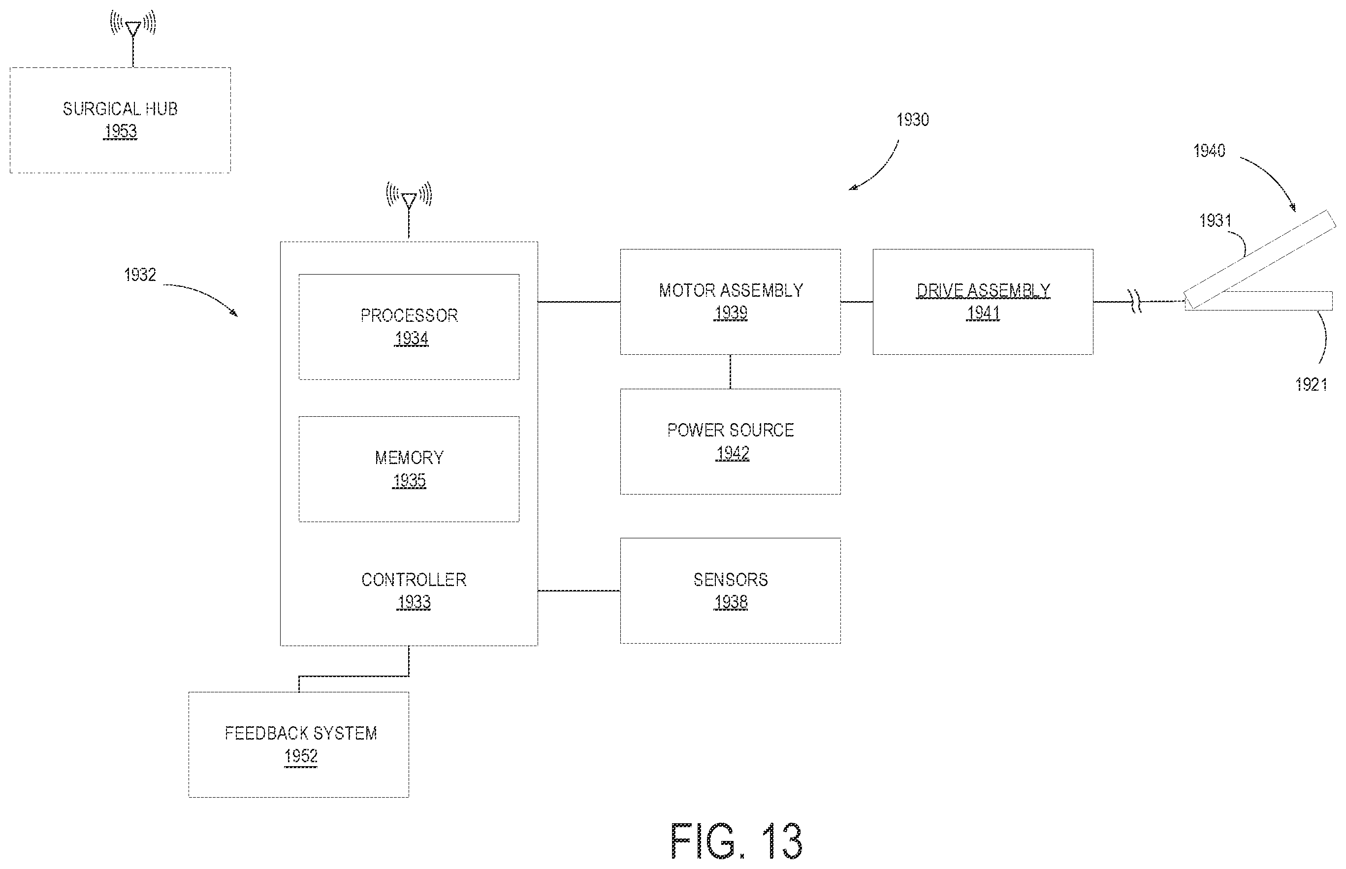 Patent US12396727 Figure 13 – Adaptation of independent firing and closure powered stapling systems