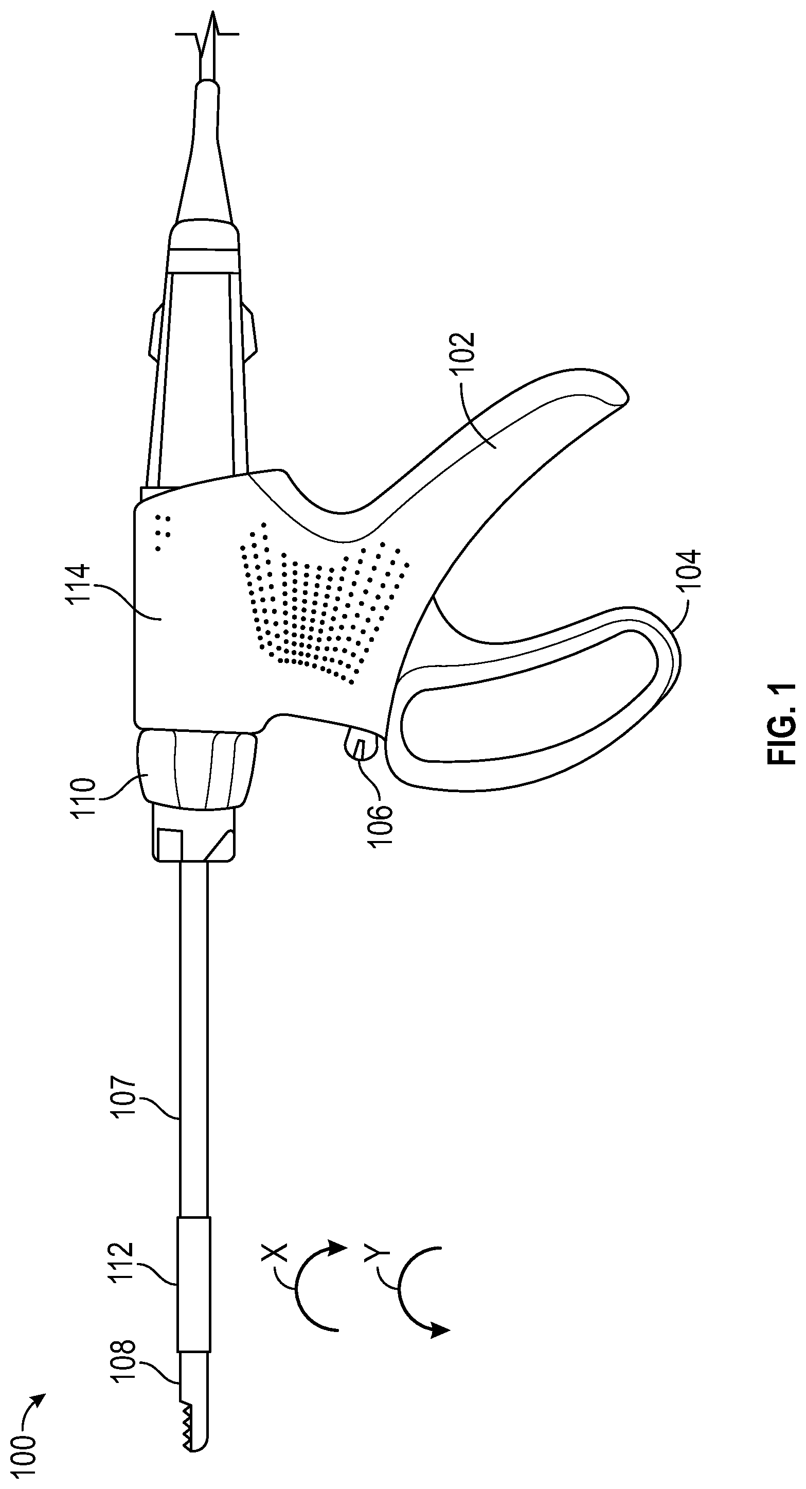 Patent US12396747 Figure 1 – Articulating debrider blade tip and handpiece control