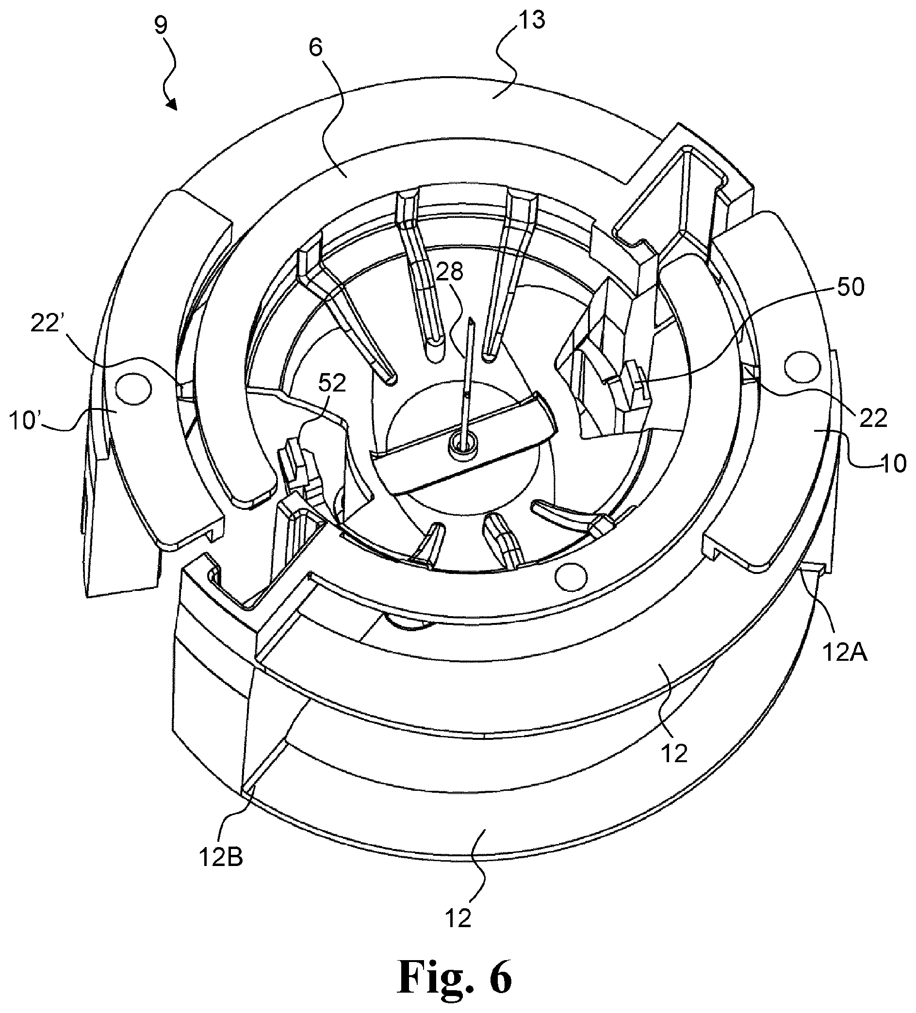 Patent US12396752 Figure 5 – Inserter system with transport protection