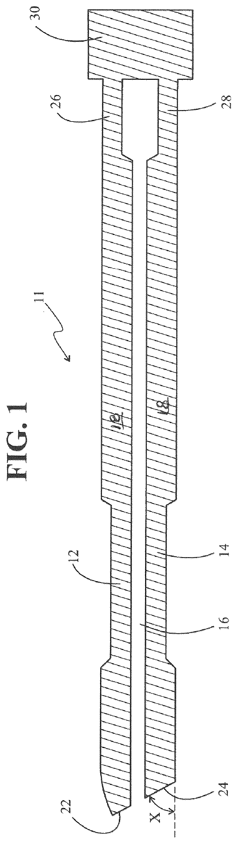 Patent US12396782 — Ultrapolar electrosurgery blade and ultrapolar electrosurgery blade assembly and method for making same — Figure 1