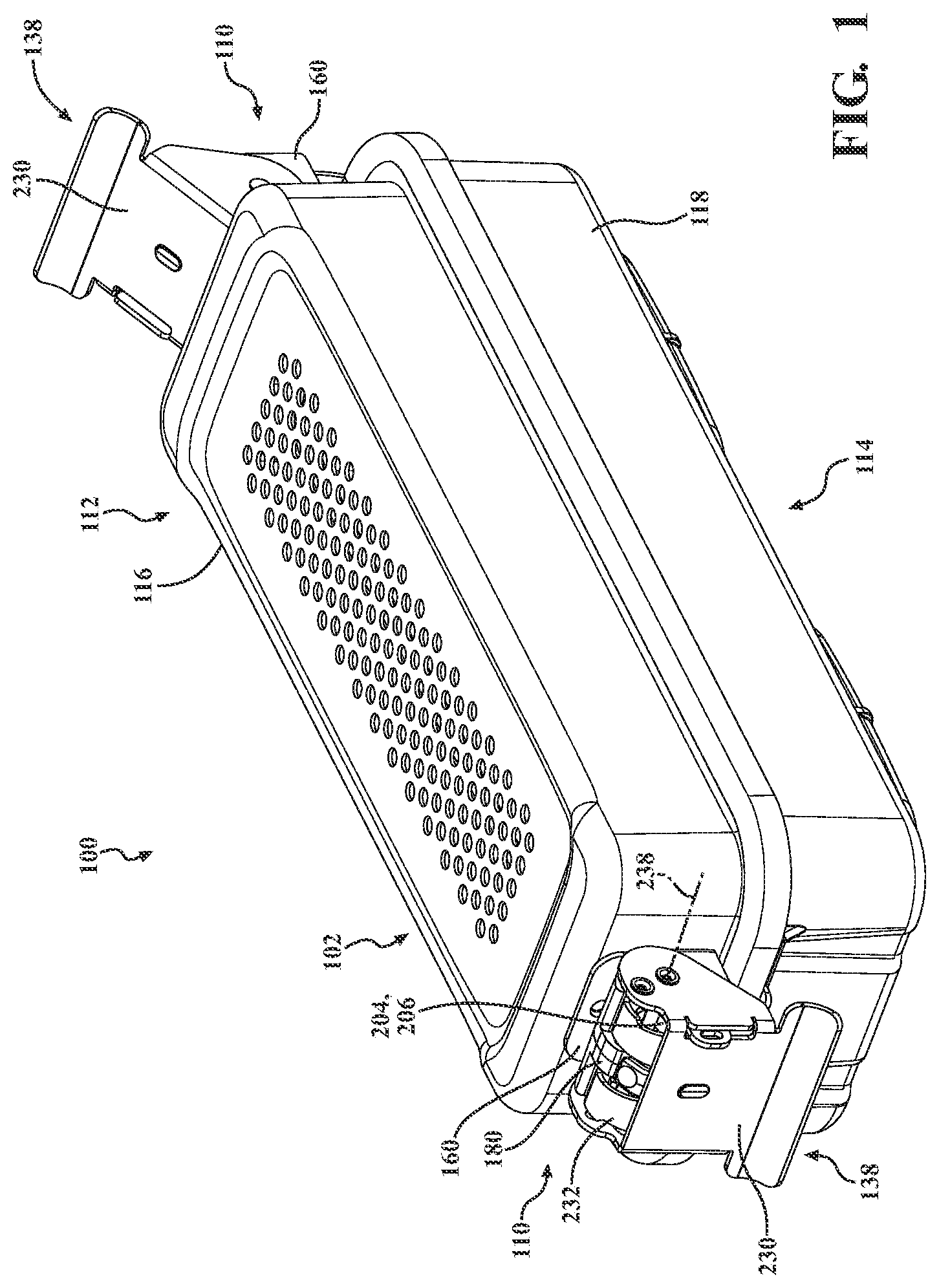 Patent US12396819 Figure 1 – Sterilization container and latch