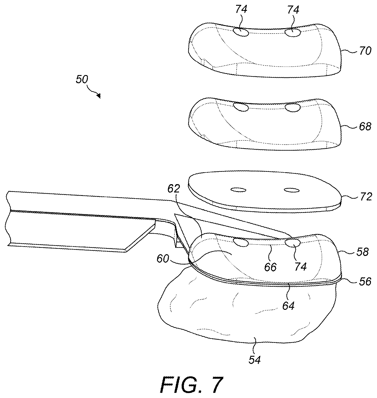 Patent US12396859 Figure 4 – Trial patella component kit