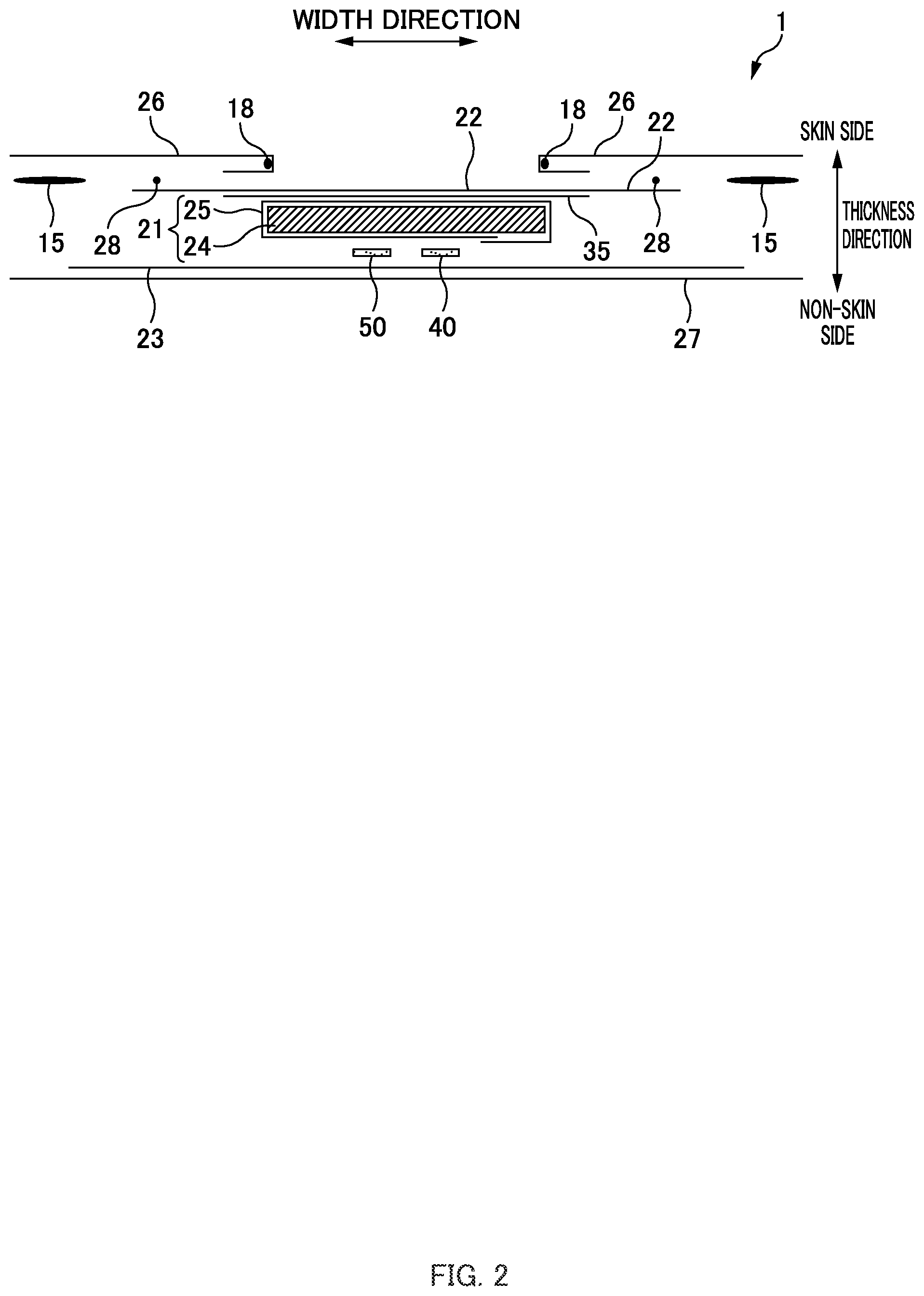 Patent US12396899 Figure 2 – Absorbent product provided with feces indicator and urine indicator