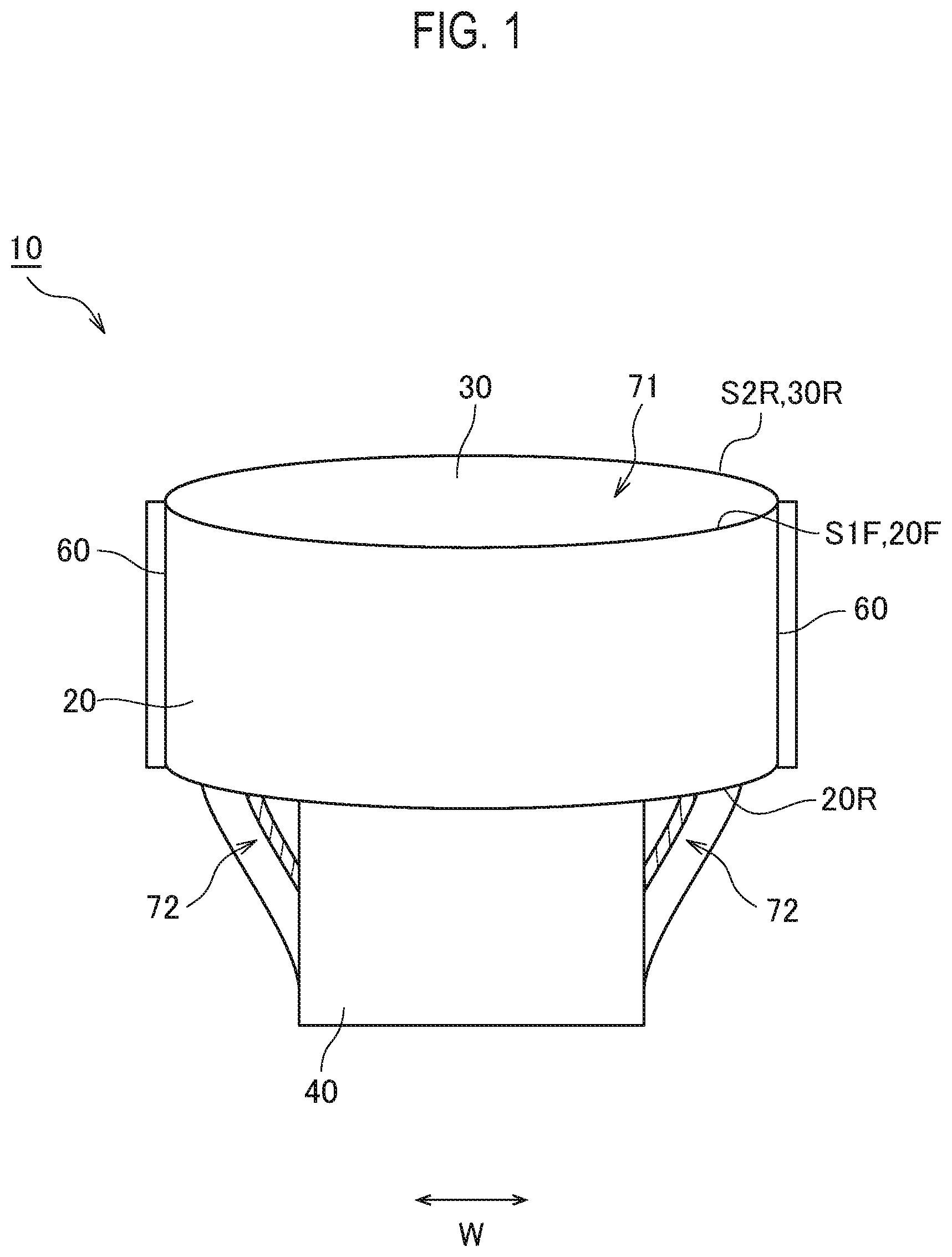 Patent US12396902 Figure 1 – Absorbent article including absorbent body and front exterior body disposed in front waistline region on non-skin surface side of absorbent body