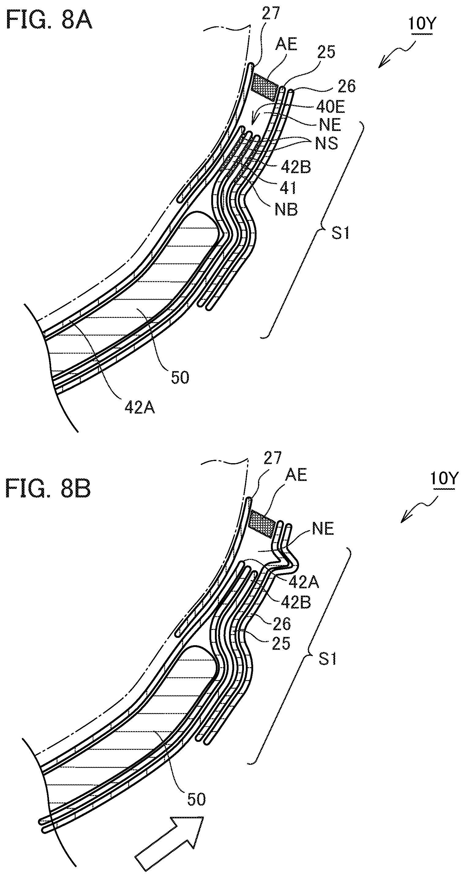 Patent US12396902 Figure 8 – Absorbent article including absorbent body and front exterior body disposed in front waistline region on non-skin surface side of absorbent body