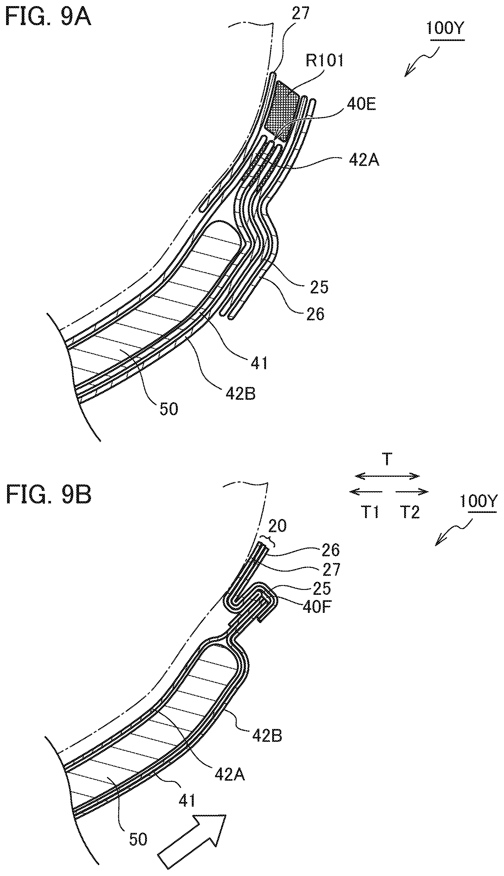 Patent US12396902 Figure 9 – Absorbent article including absorbent body and front exterior body disposed in front waistline region on non-skin surface side of absorbent body