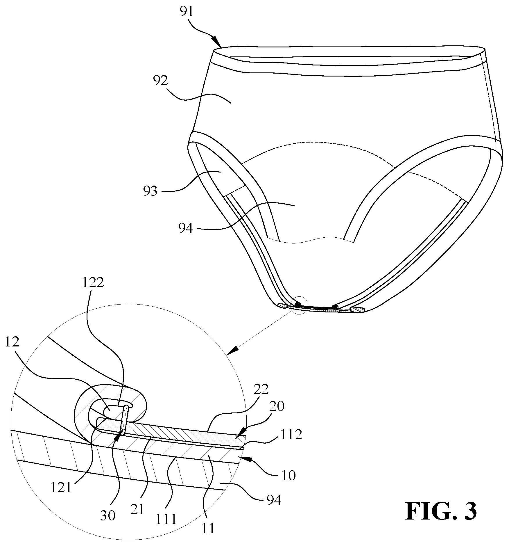 Patent US12396903 Figure 3 – Anti-stain absorption pad for underpants and underpants comprising the same