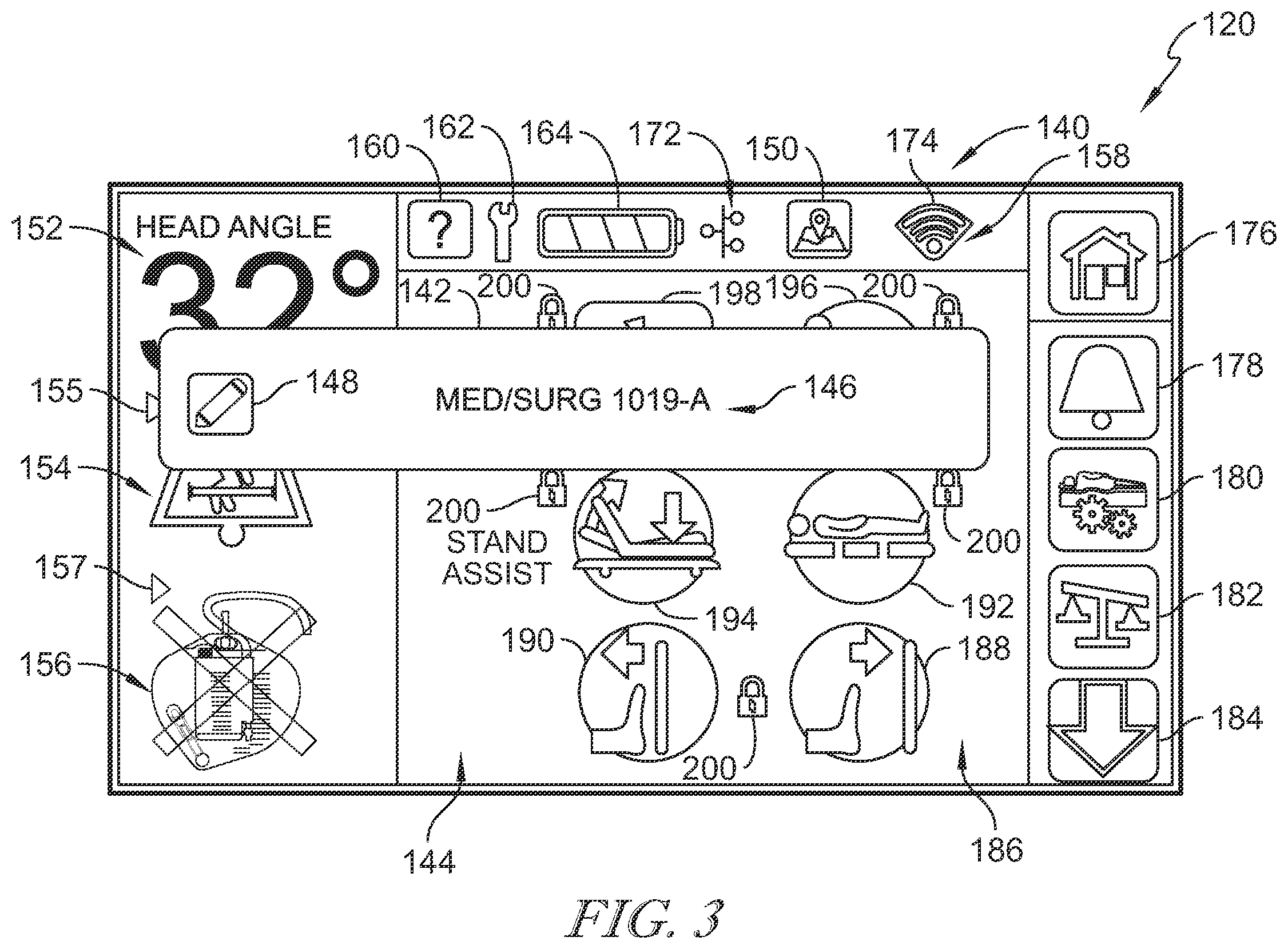 Patent US12396907 Figure 3 – Bed interface for manual location