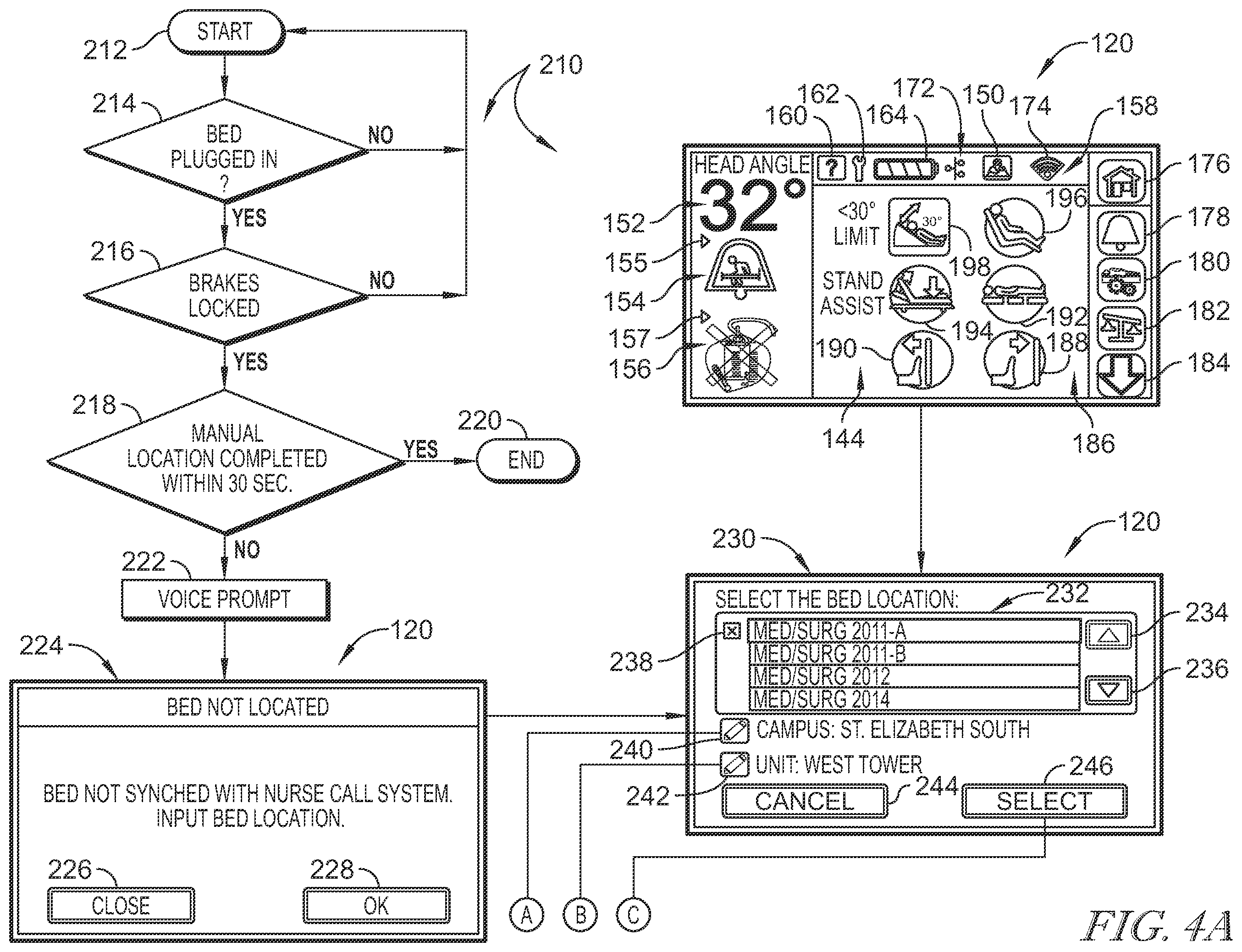 Patent US12396907 Figure 4 – Bed interface for manual location