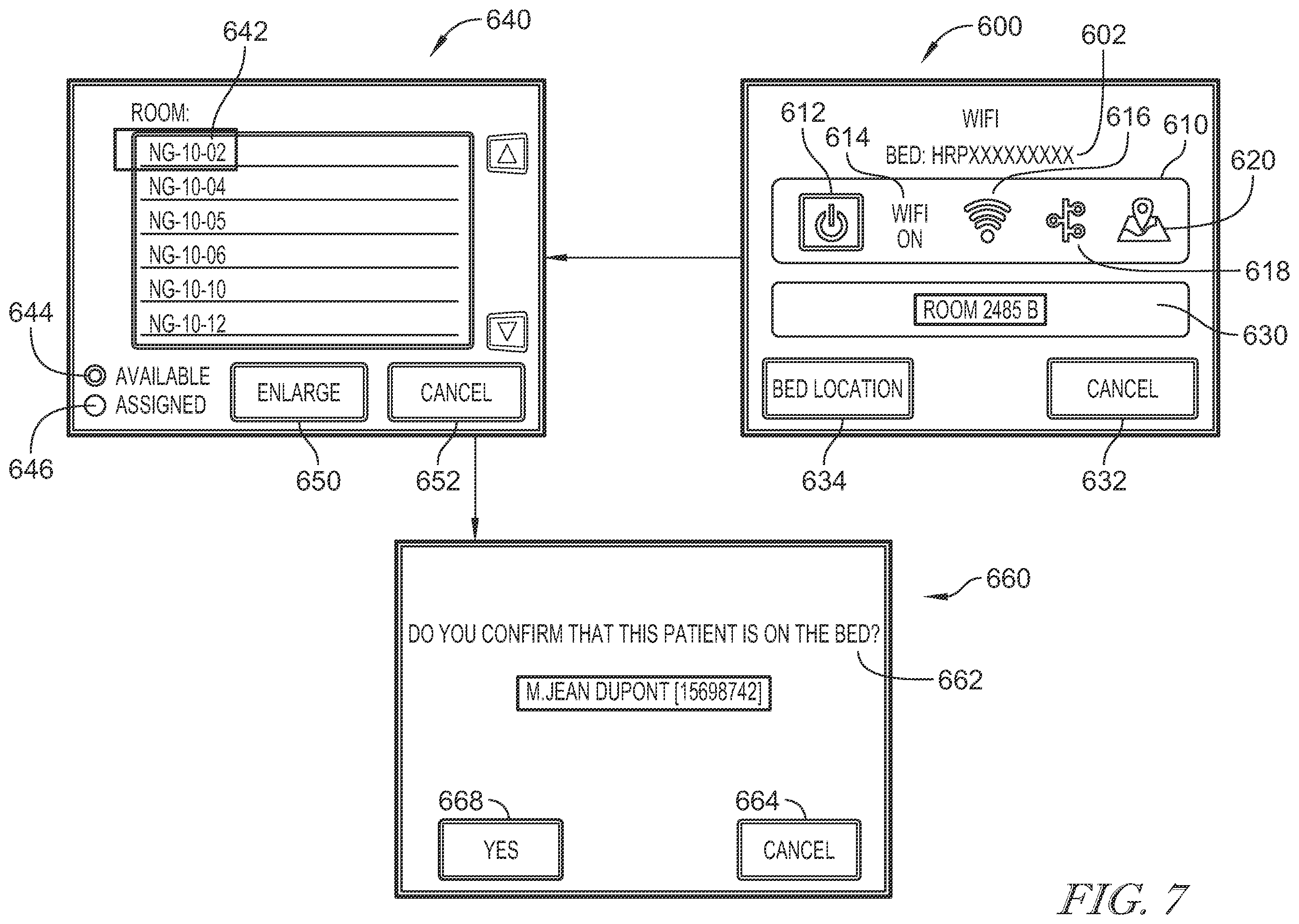 Patent US12396907 Figure 10 – Bed interface for manual location