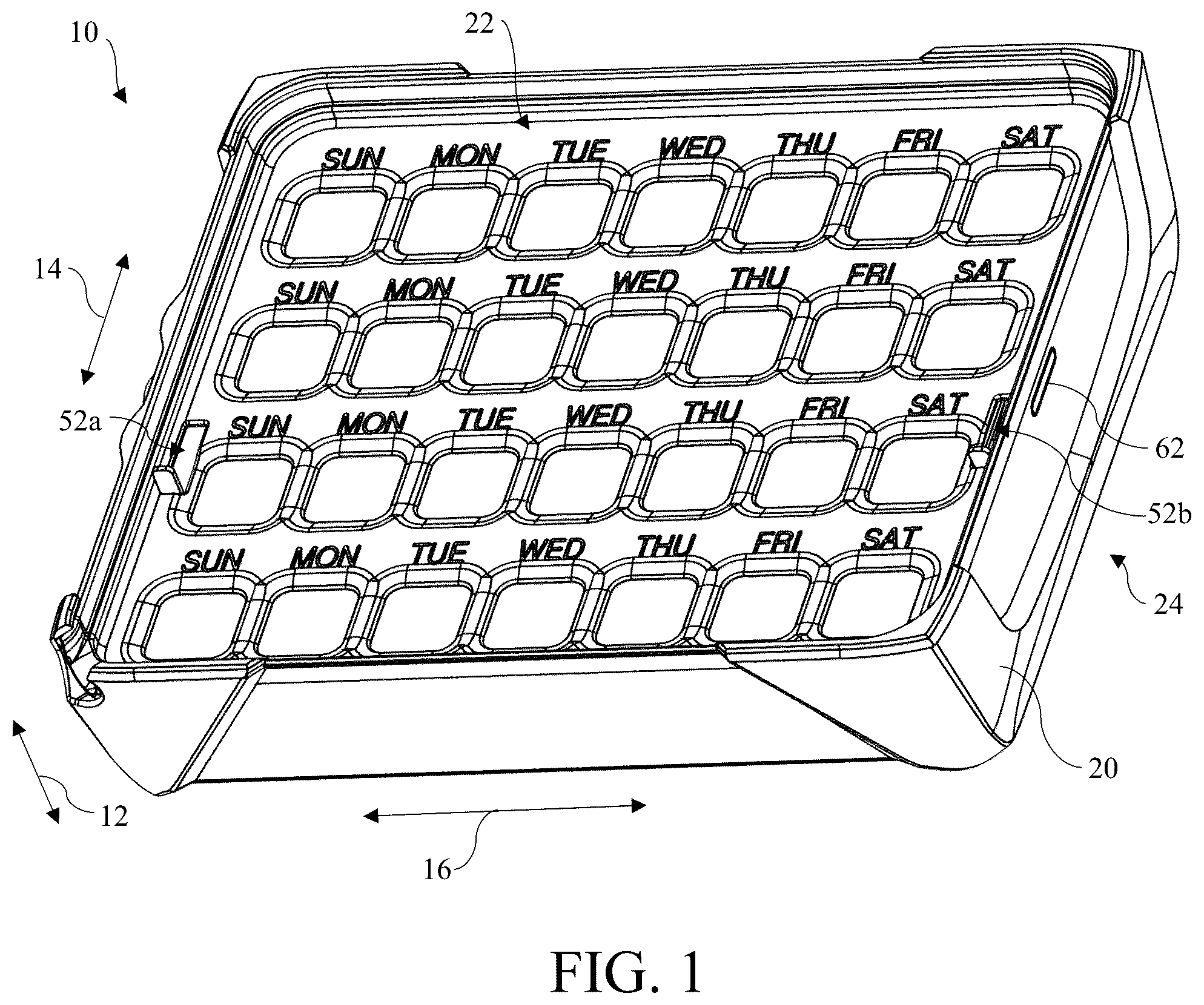 Patent US12396923 Figure 1 – Pill sorting container