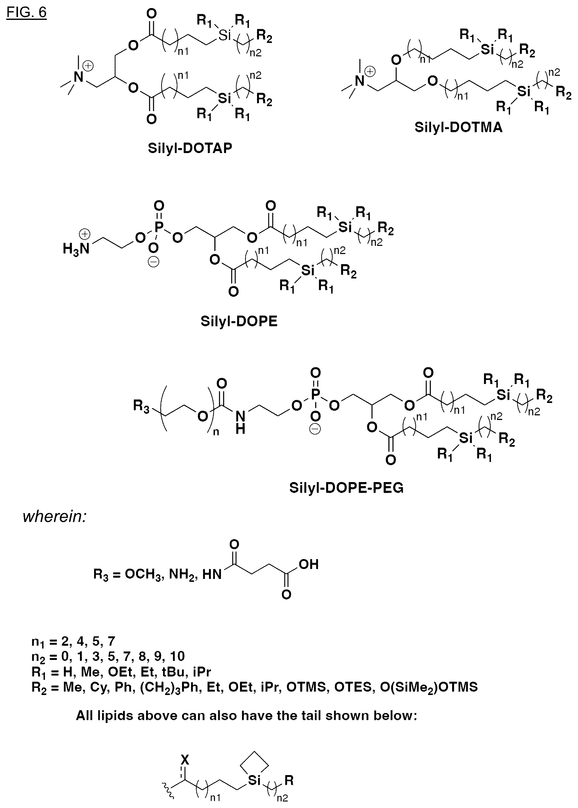 Patent US12396949 Figure 7 – Technology for improving properties of lipid nanoparticles using lipids in which cis-unsaturated bonds are substituted with a silicon atom