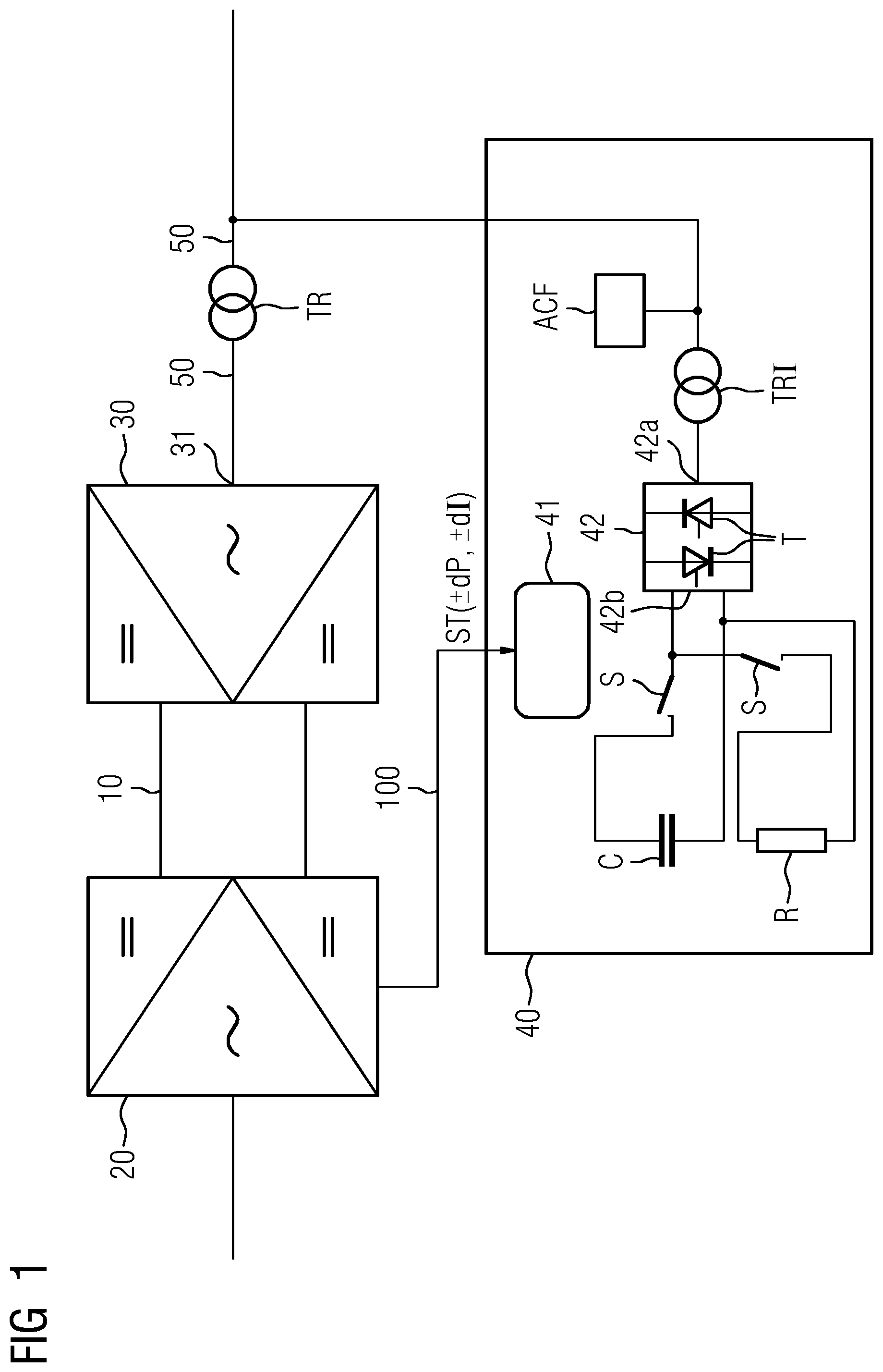 Patent US12401198 Figure 1 – Arrangement having a DC transmission link or DC transmission grid and method for the operation thereof