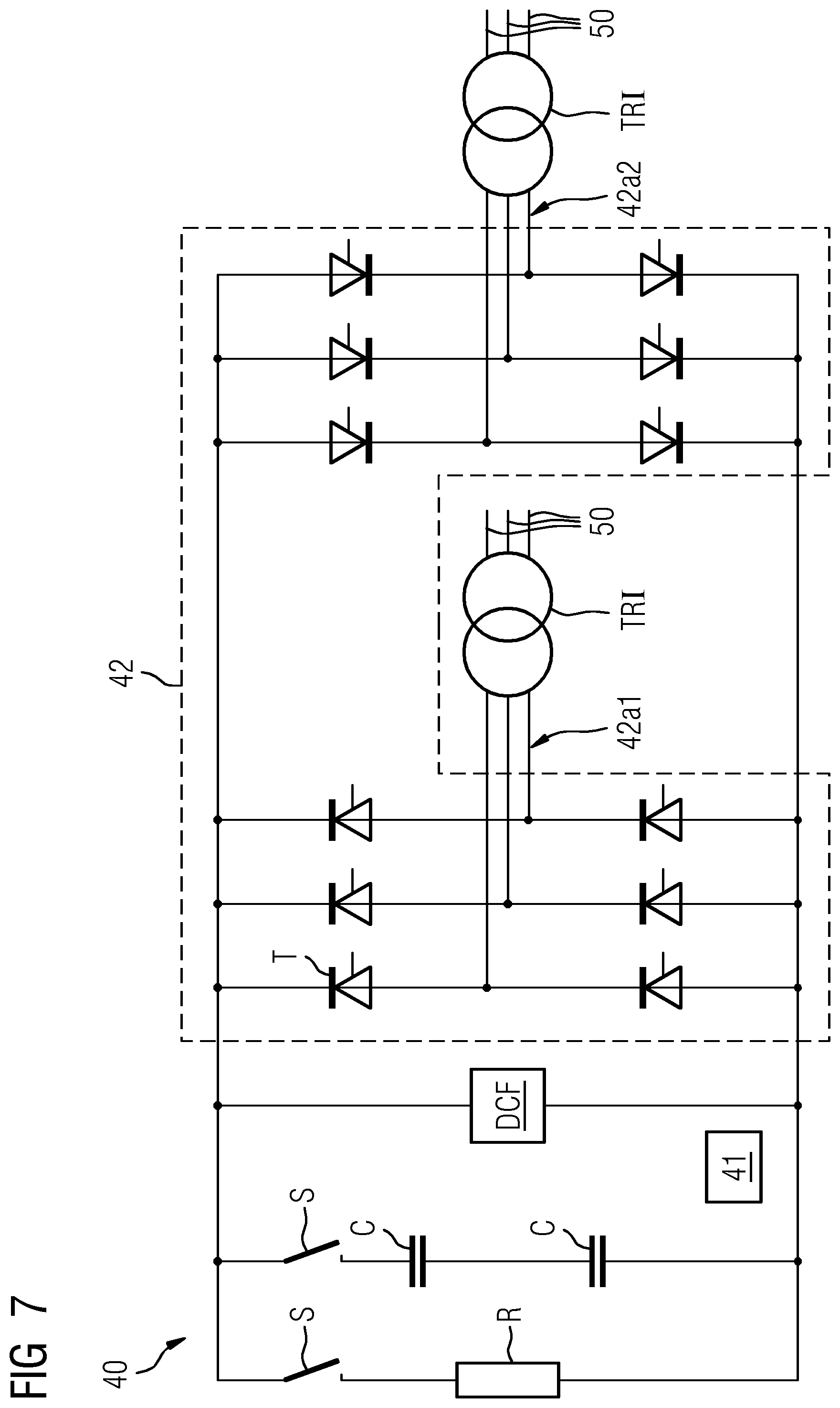 Patent US12401198 Figure 7 – Arrangement having a DC transmission link or DC transmission grid and method for the operation thereof