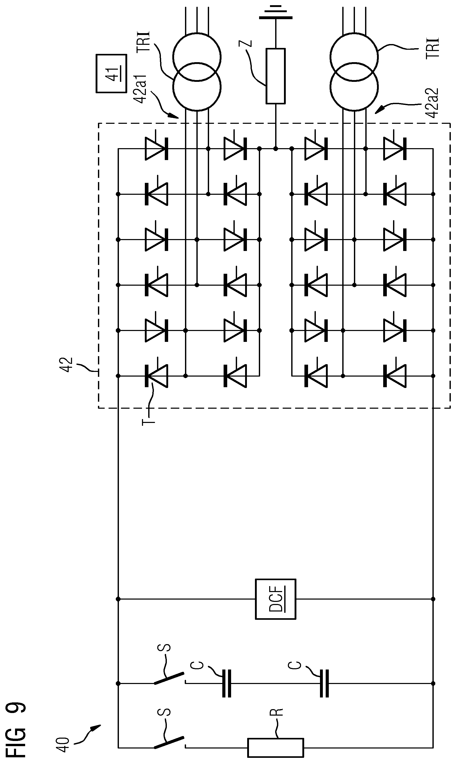 Patent US12401198 Figure 9 – Arrangement having a DC transmission link or DC transmission grid and method for the operation thereof