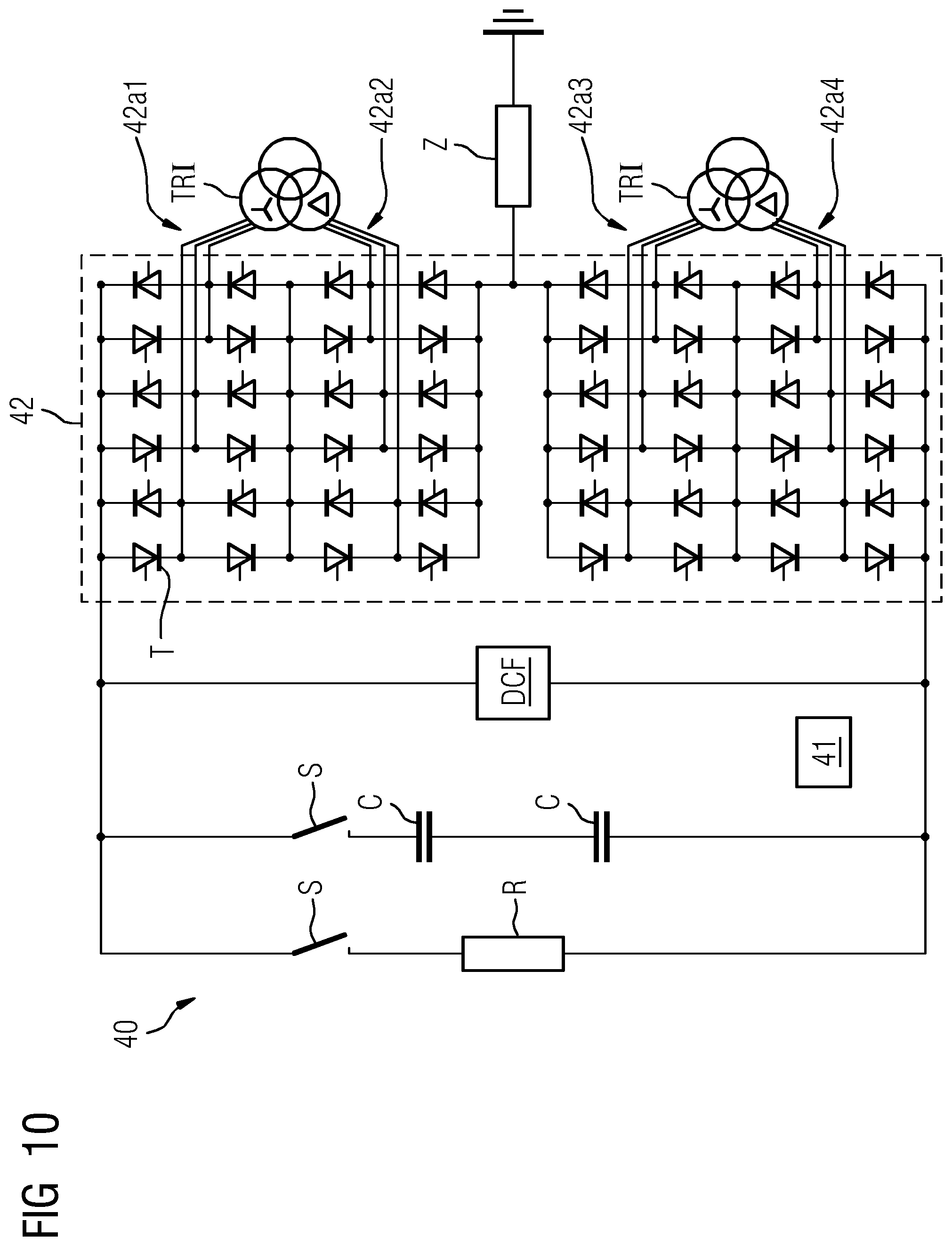 Patent US12401198 Figure 10 – Arrangement having a DC transmission link or DC transmission grid and method for the operation thereof
