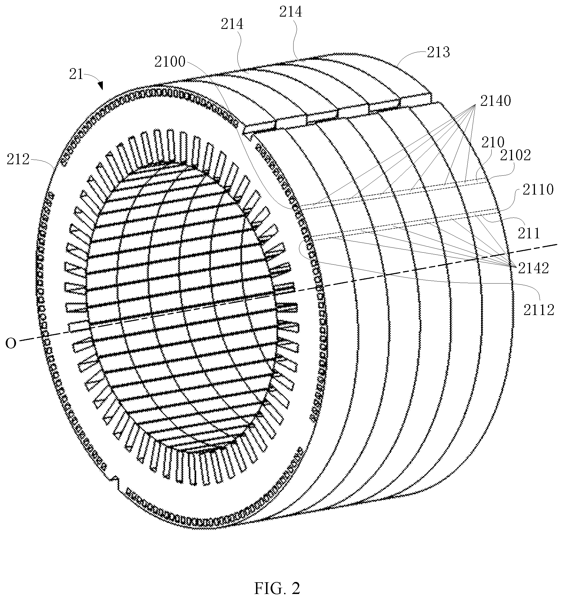 Patent US12401238 Figure 2 – Stator for motor and oil cooling motor