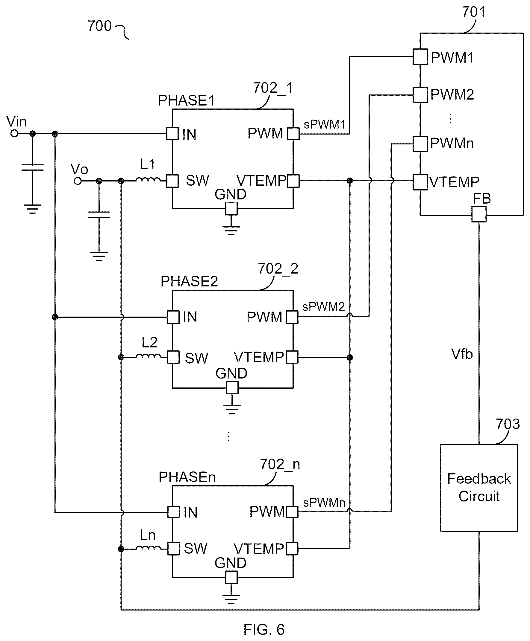 Patent US12401280 Figure 6 – Multi-phase voltage converter with individual phase temperature reporting