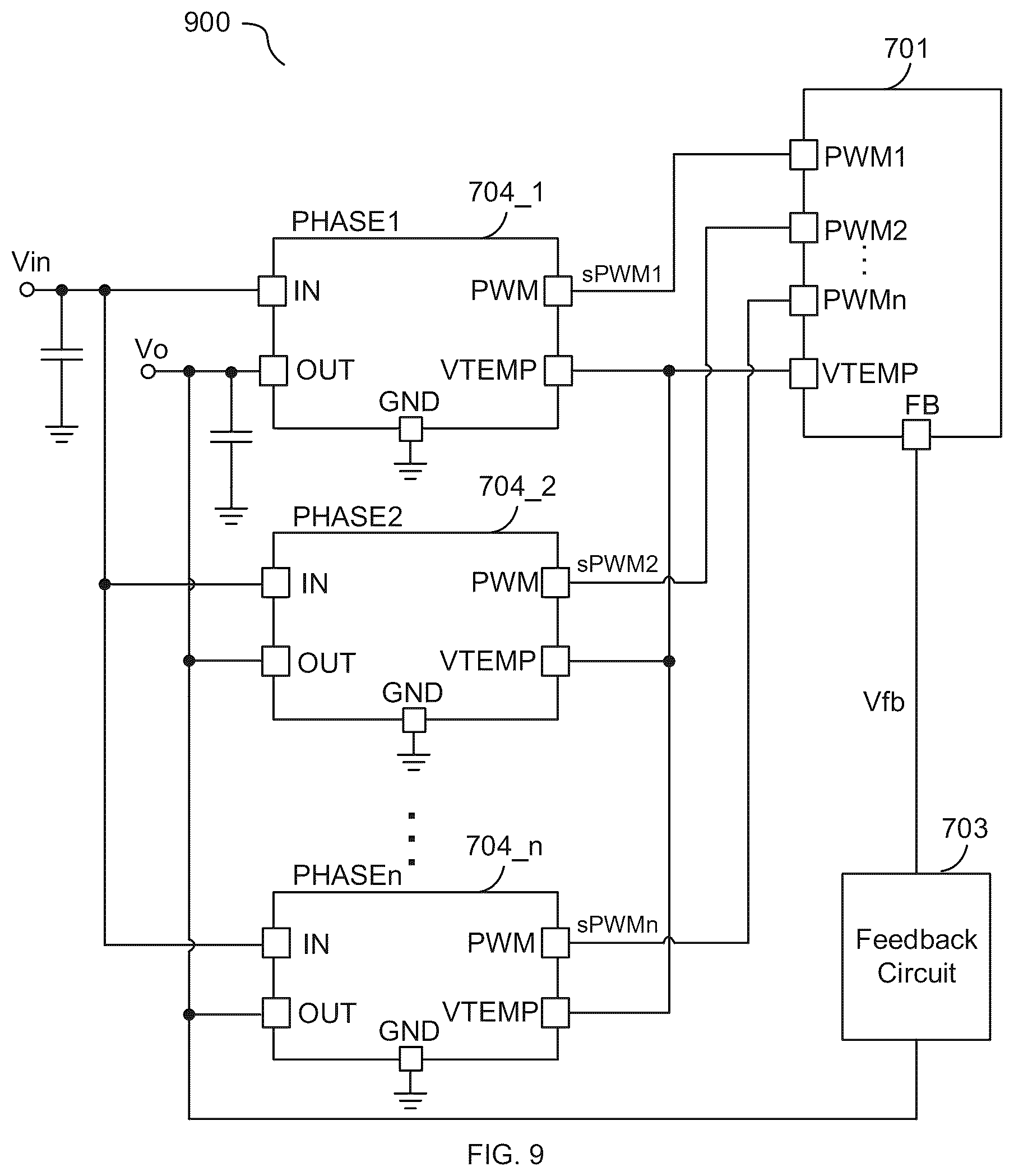 Patent US12401280 Figure 9 – Multi-phase voltage converter with individual phase temperature reporting