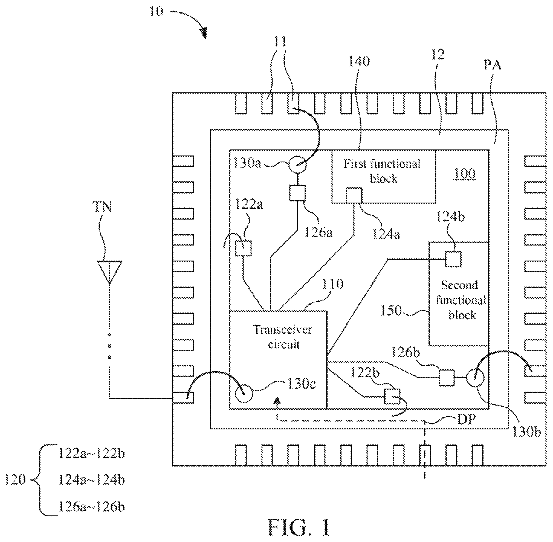 Patent US12401382 Figure 1 – Chip, system of noise analysis and method of noise analysis