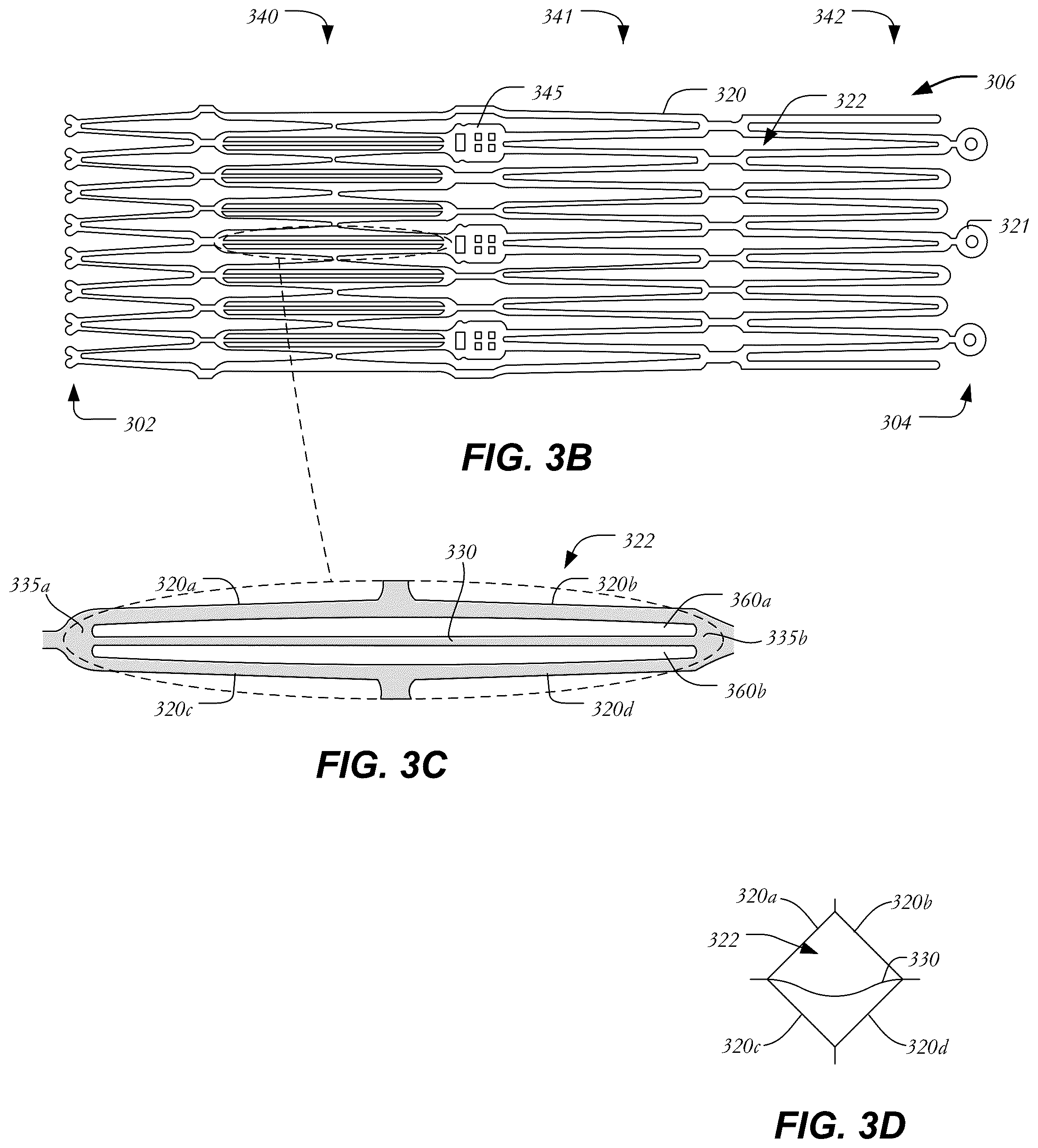 Patent US12403005 Figure 4 – Bowed runners and corresponding valve assemblies for paravalvular leak protection