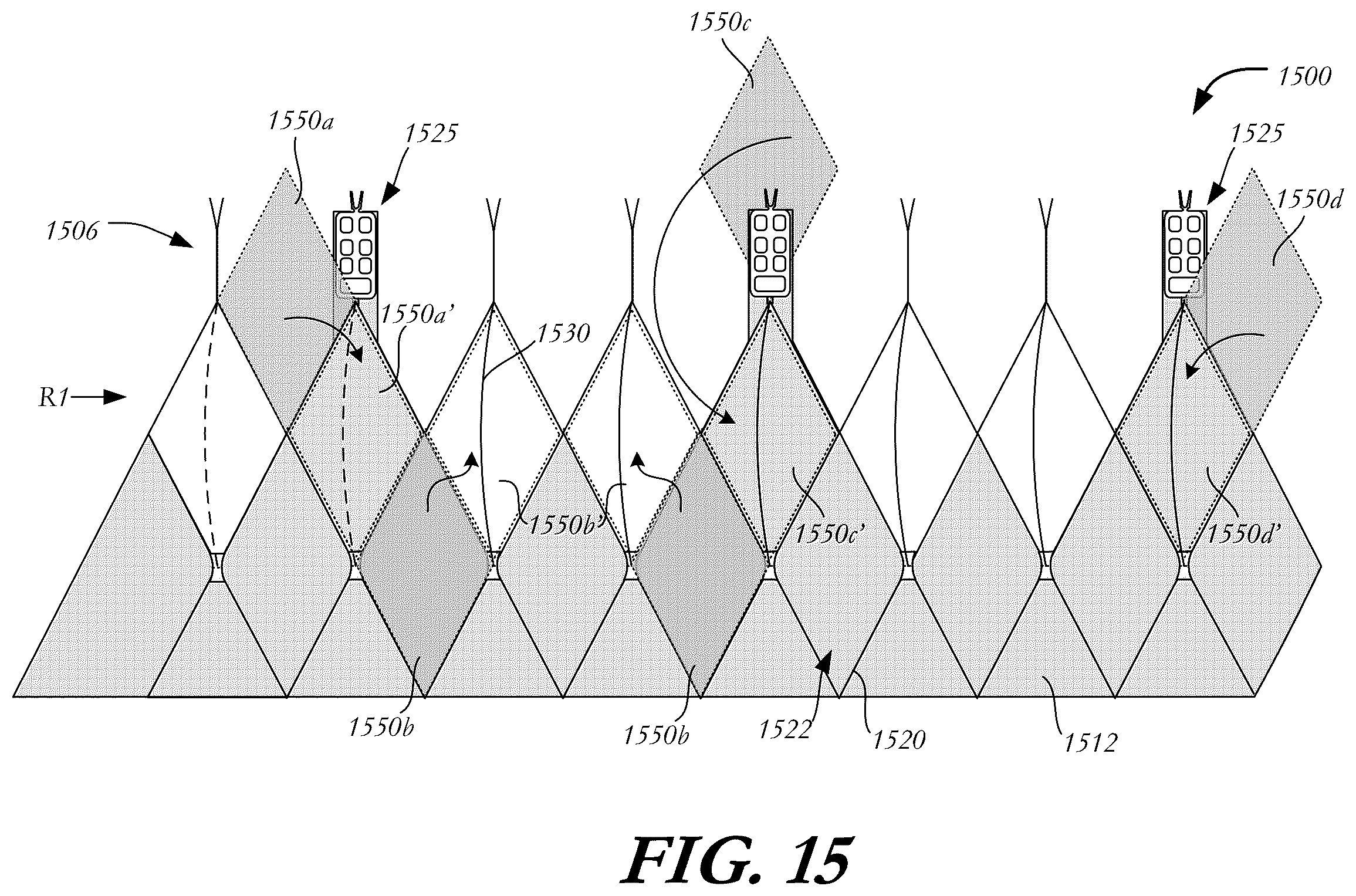 Patent US12403005 Figure 13 – Bowed runners and corresponding valve assemblies for paravalvular leak protection