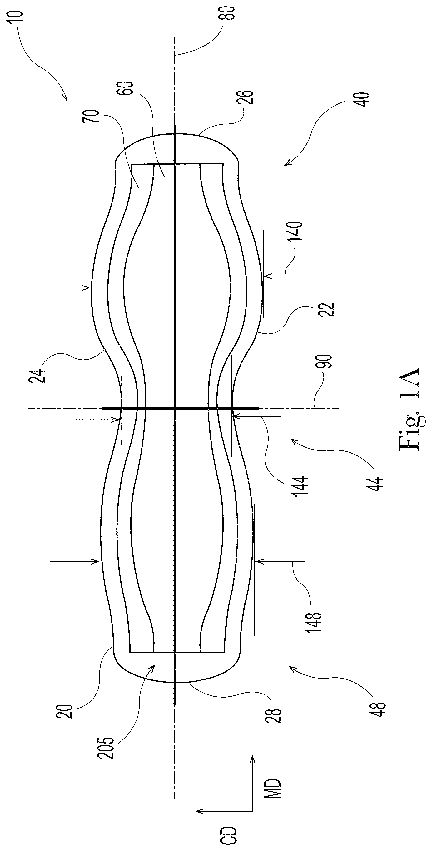 Patent US12403047 Figure 1 – Disposable absorbent articles including a first absorbent layer and a second absorbent layer