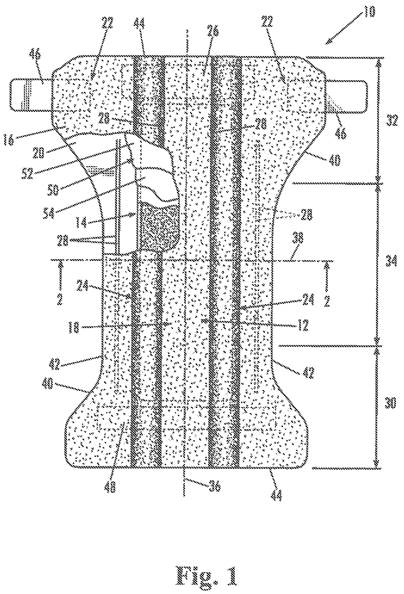Patent US12403048 Figure 1 – Disposable absorbent article