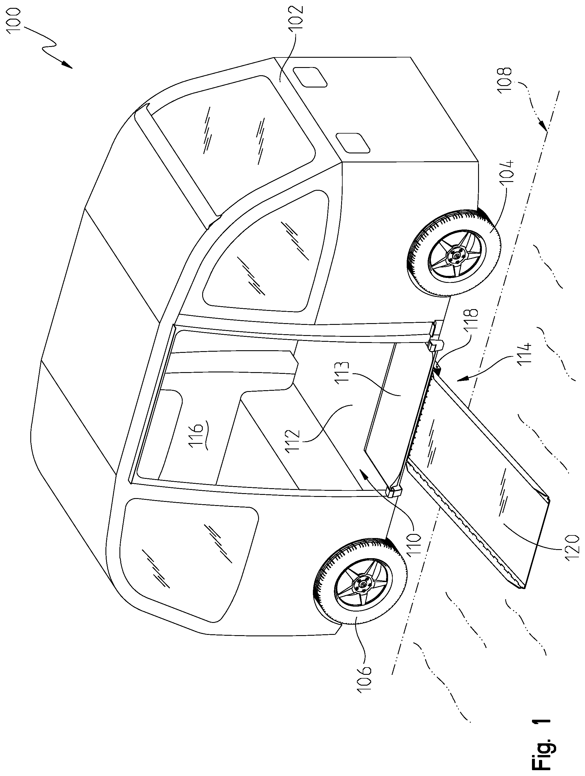 Patent US12403052 Figure 1 – Ramp siderail deployment apparatus and method
