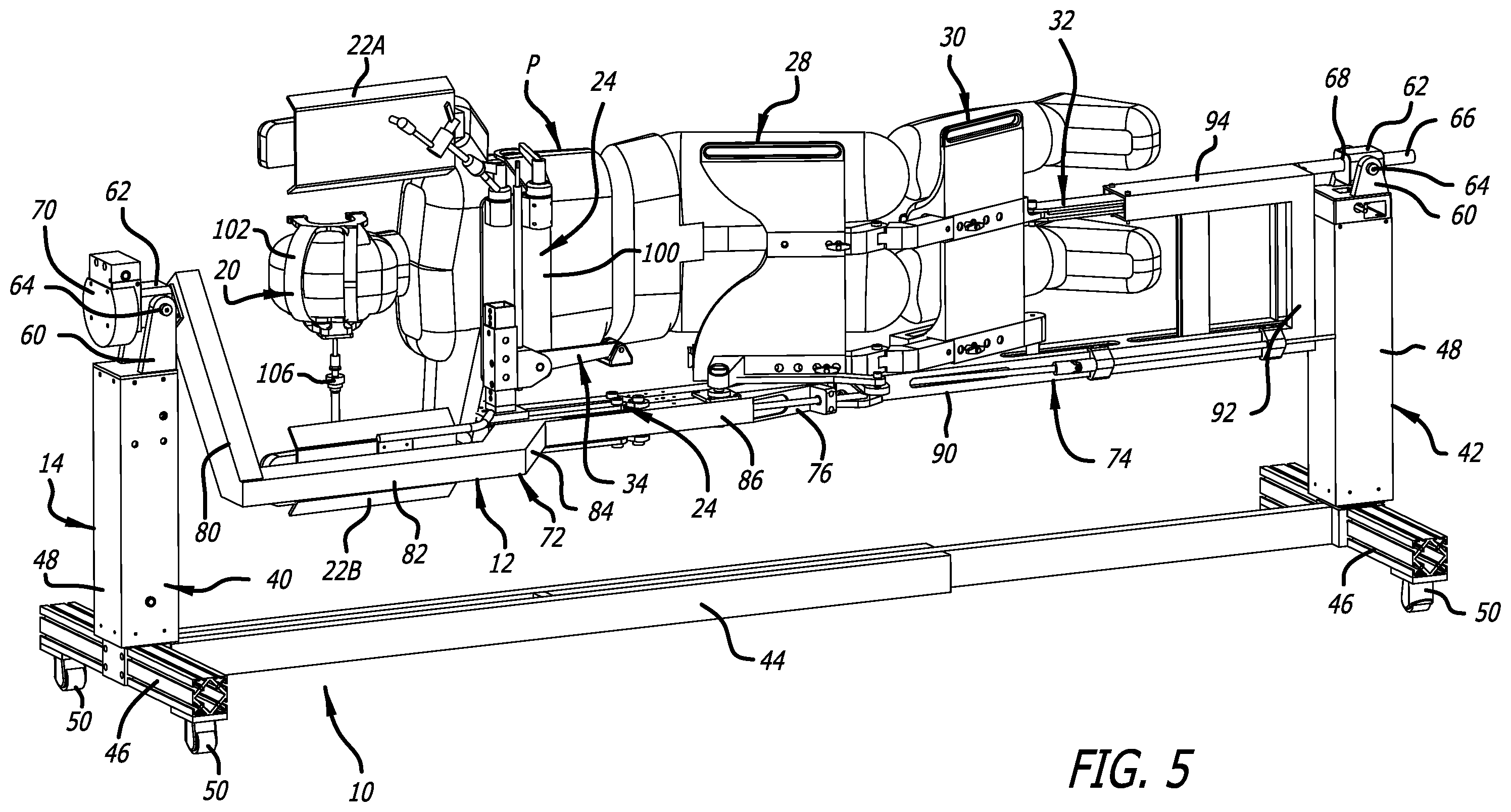 Patent US12403058 Figure 5 – Reconfigurable upper leg support for a surgical frame