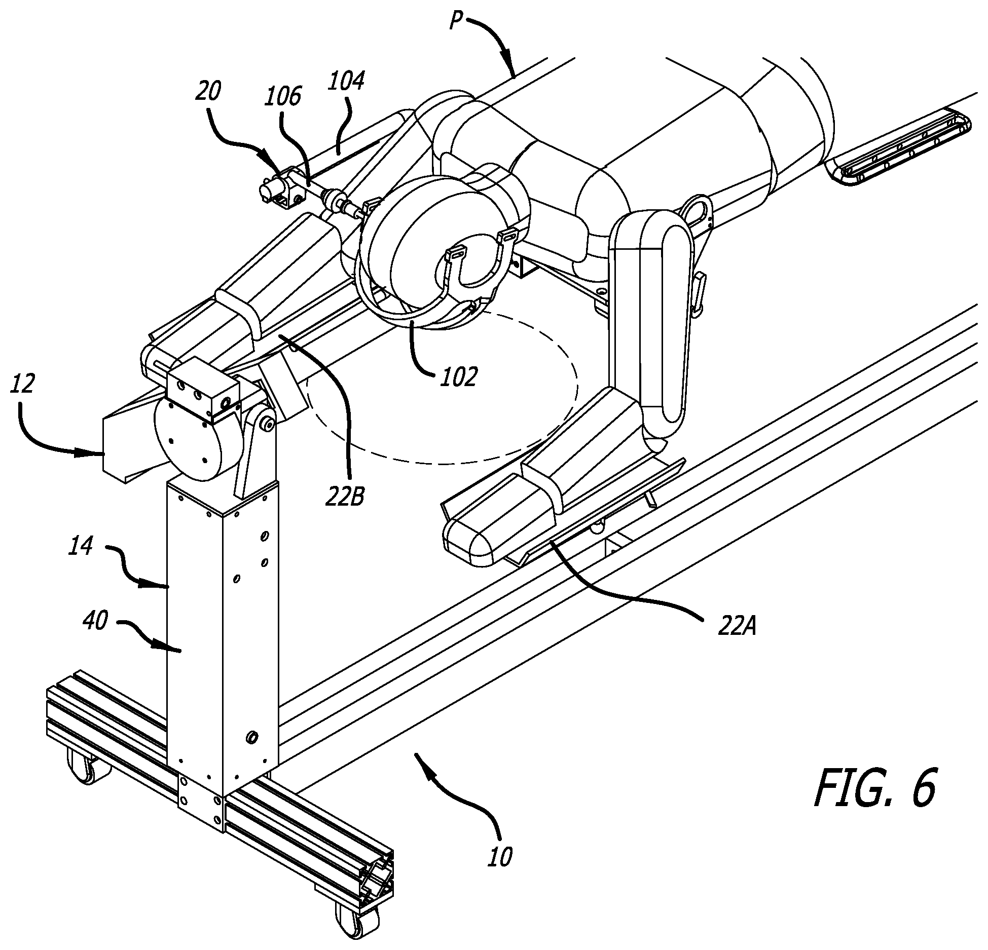 Patent US12403058 Figure 6 – Reconfigurable upper leg support for a surgical frame