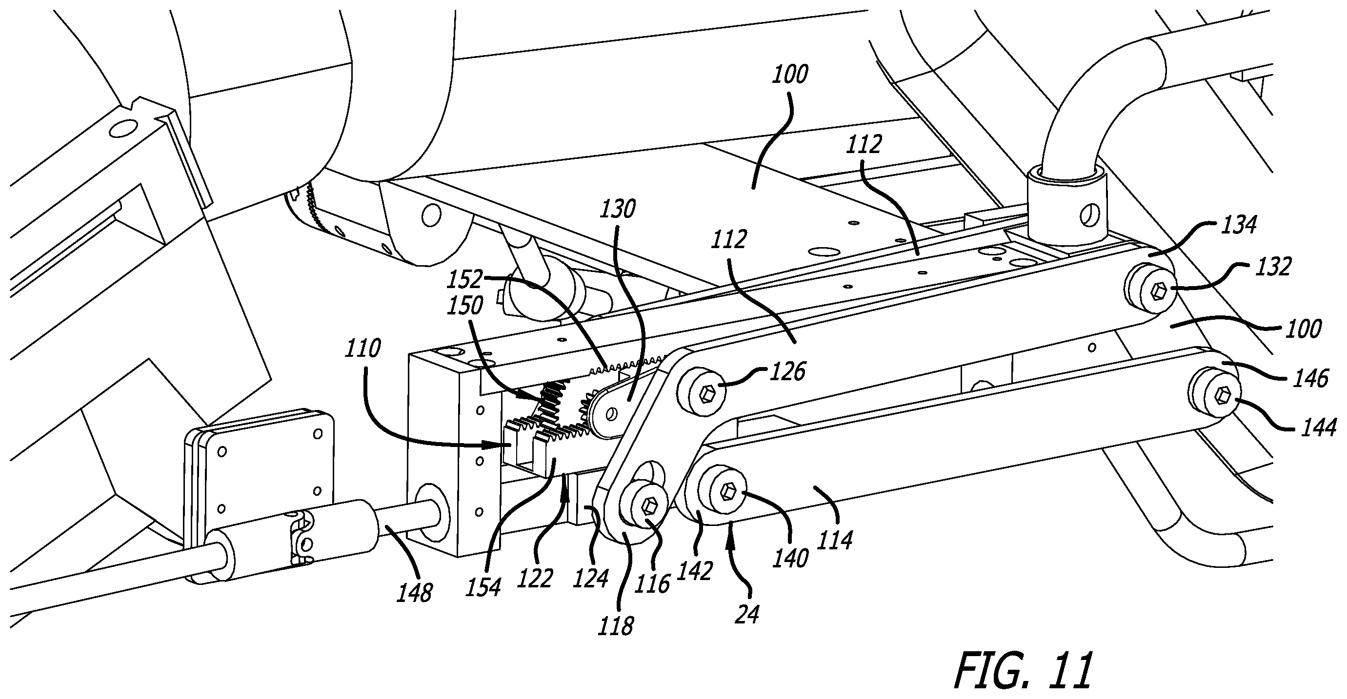 Patent US12403058 Figure 11 – Reconfigurable upper leg support for a surgical frame