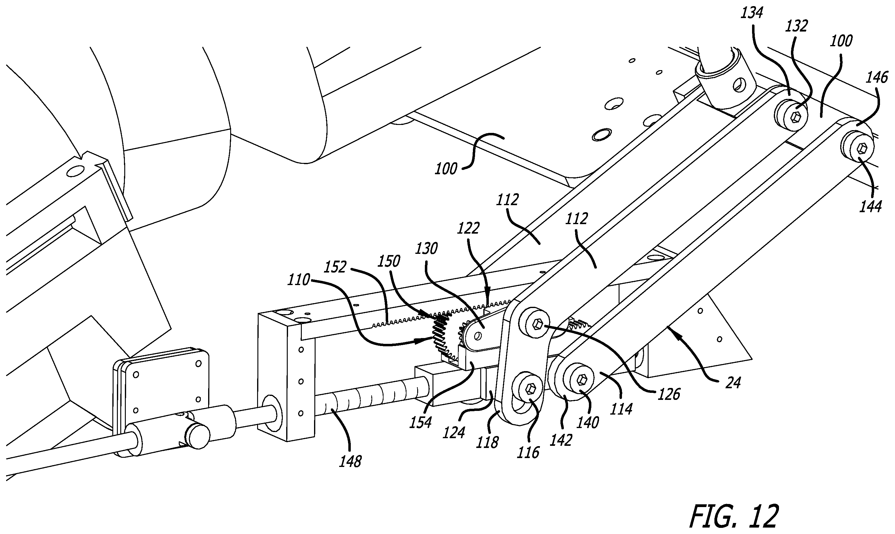 Patent US12403058 Figure 12 – Reconfigurable upper leg support for a surgical frame