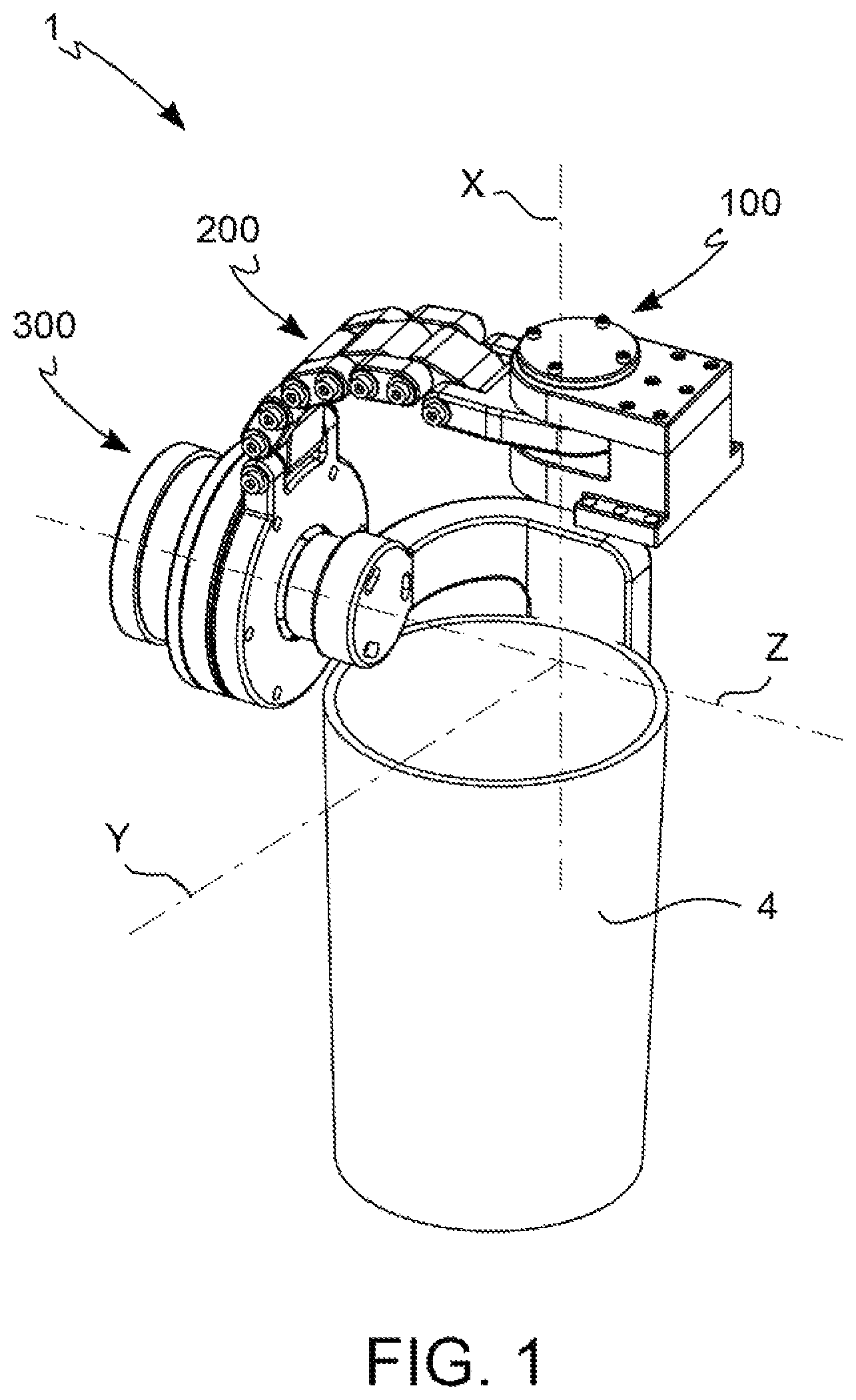 Patent US12403060 Figure 1 – Apparatus capable of actuating a distal joint and transferring the constraining reactions in an underactuated shoulder exoskeleton