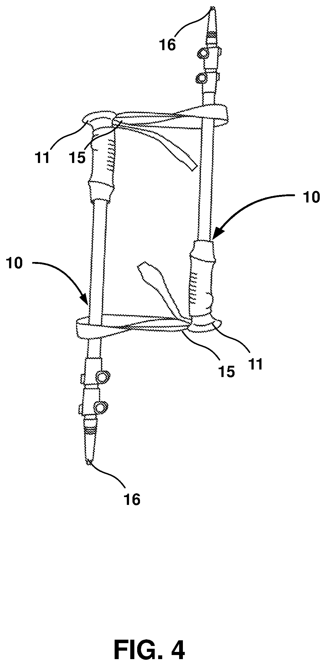 Patent US12403062 Figure 4 – Crutch assembly constructed using a pair of hiking poles