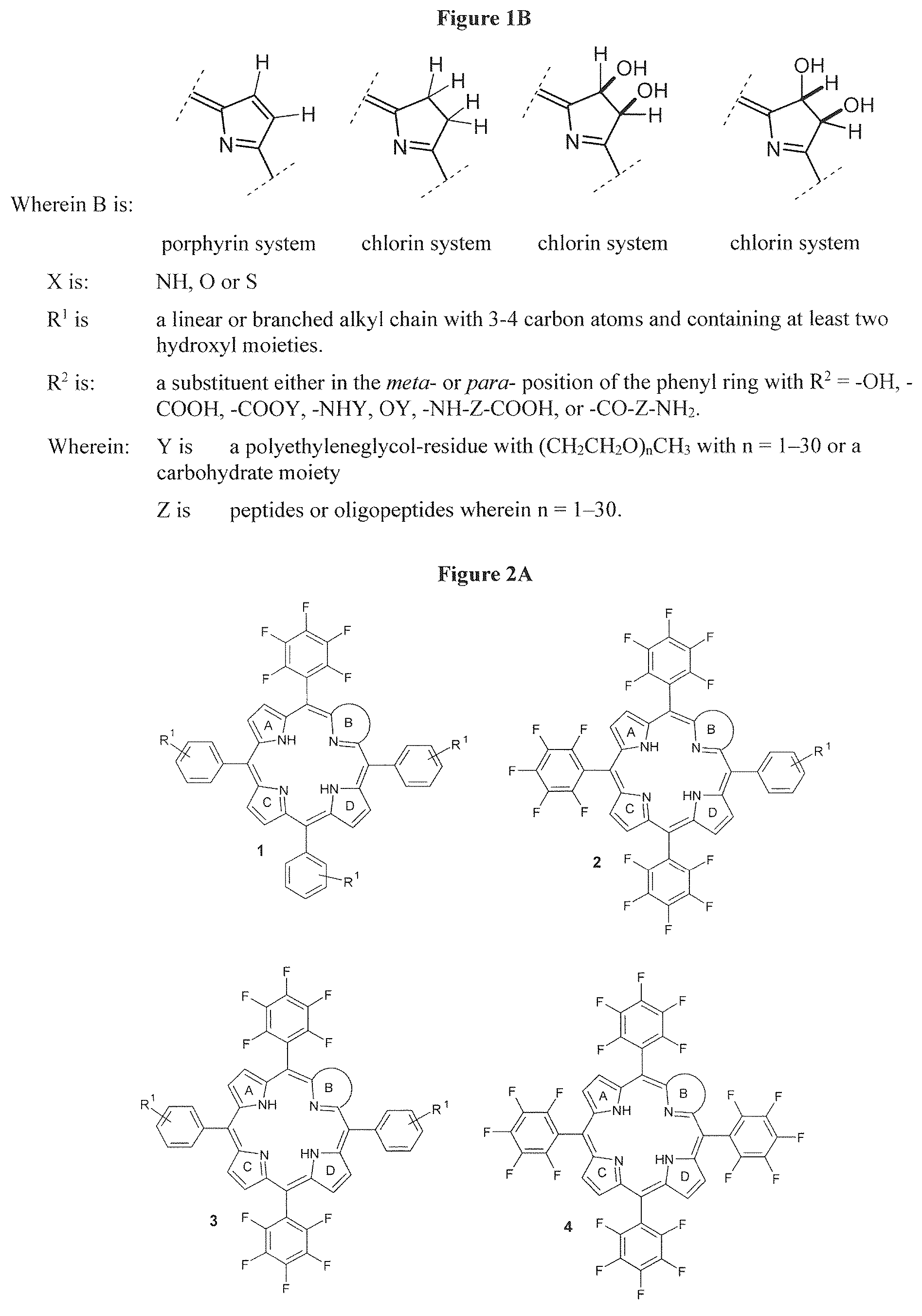 Patent US12403127 Figure 2 – Specifically meso-substituted porphyrins and chlorins for photodynamic therapy