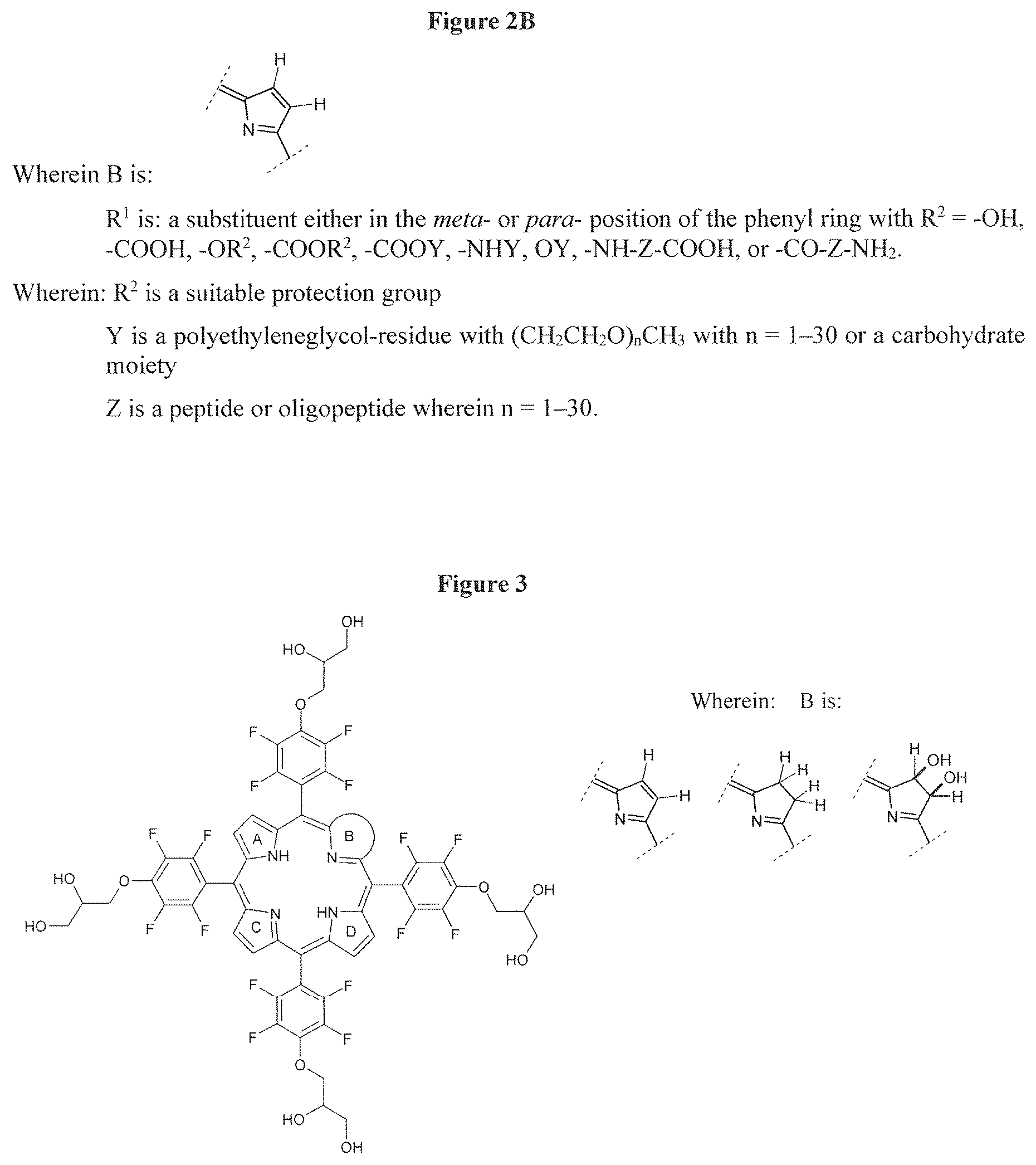 Patent US12403127 Figure 3 – Specifically meso-substituted porphyrins and chlorins for photodynamic therapy