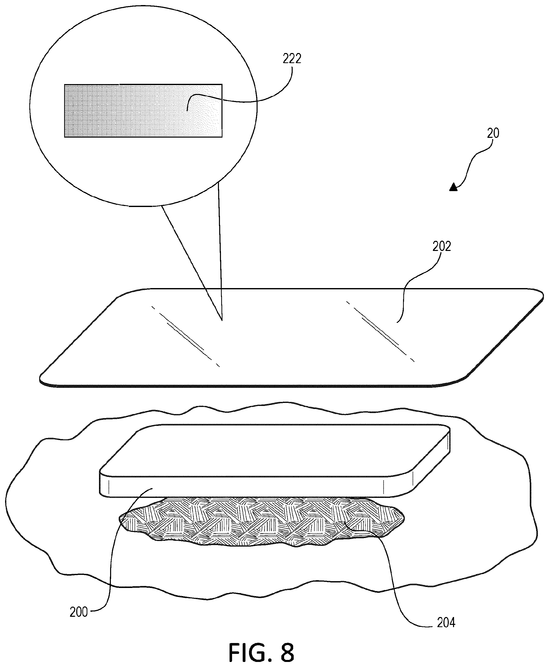 Patent US12403213 Figure 8 – Wound dressing with selective and dynamic transparency