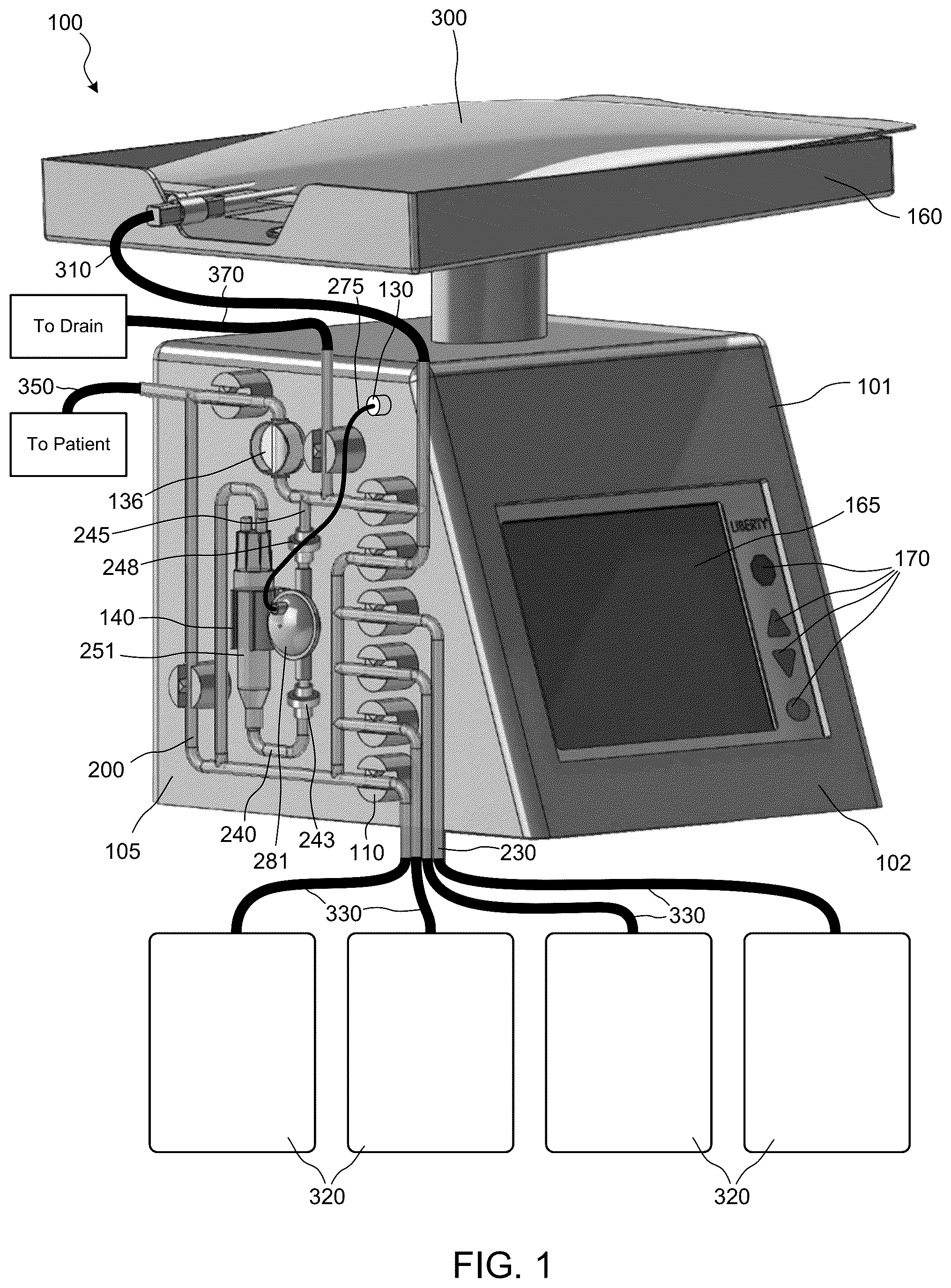 Patent US12403230 Figure 1 – Peritoneal dialysis system with constant volume disposable pump