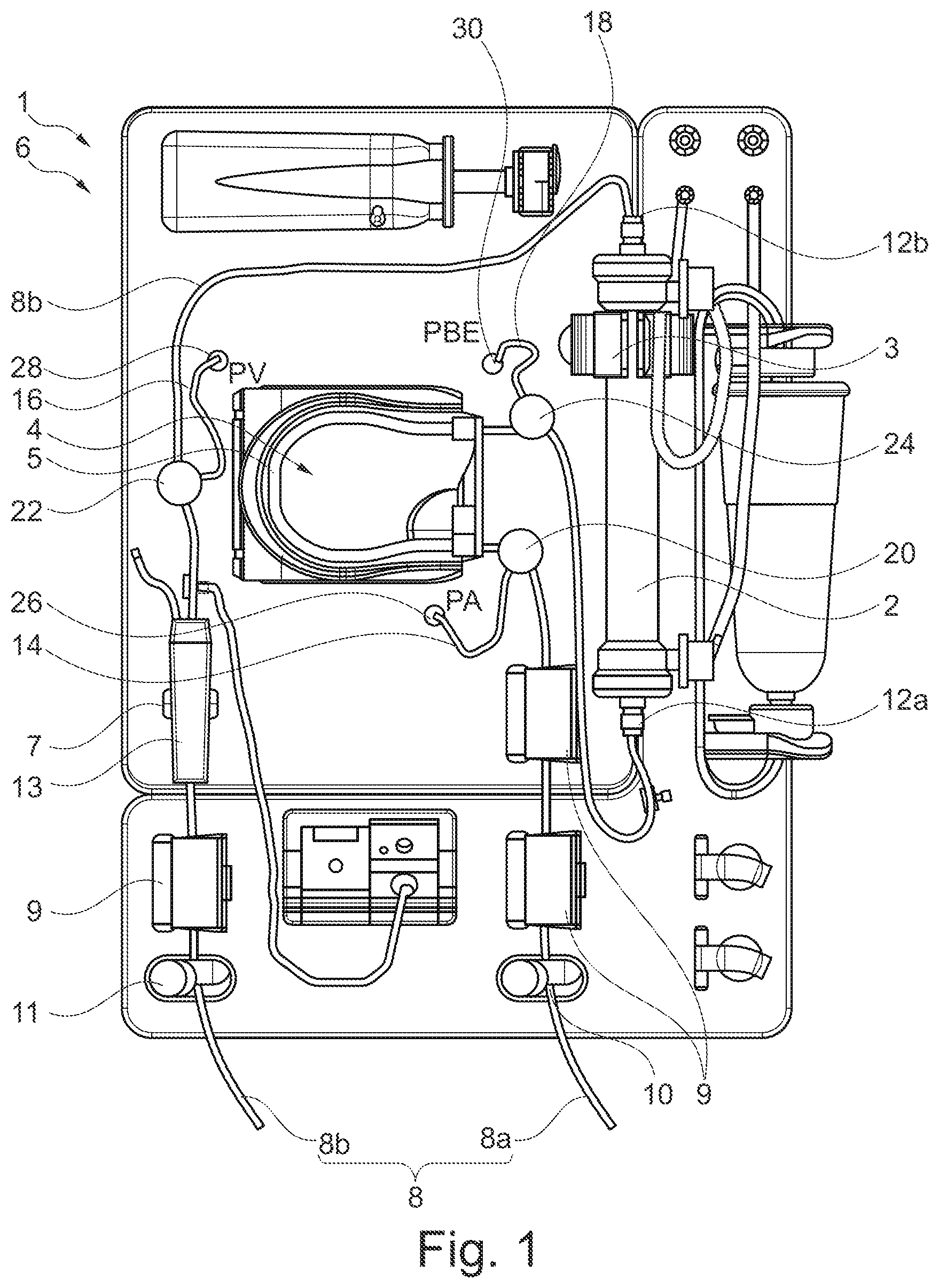 Patent US12403232 Figure 1 – Extracorporeal blood treatment machine comprising a poka-yoke for a pressure sensor