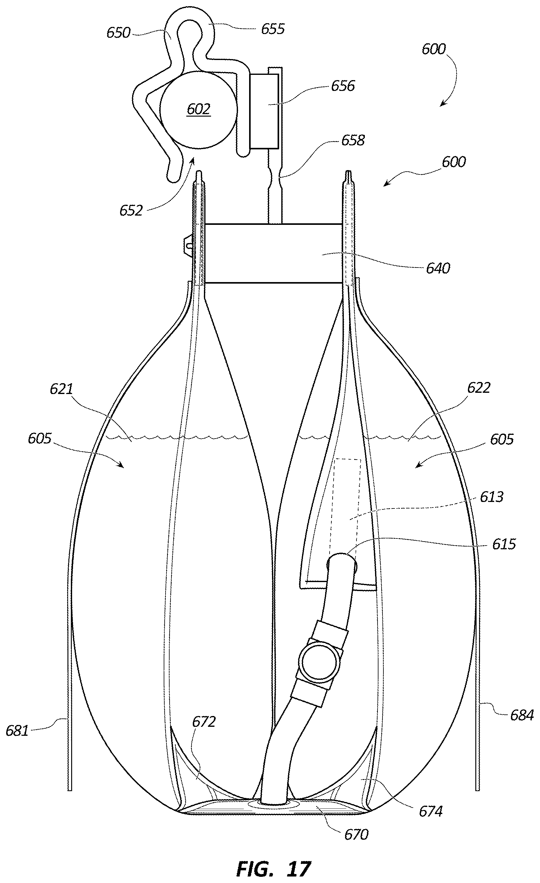 Patent US12403233 Figure 16 – Dual drainage bag, assemblies, and related methods