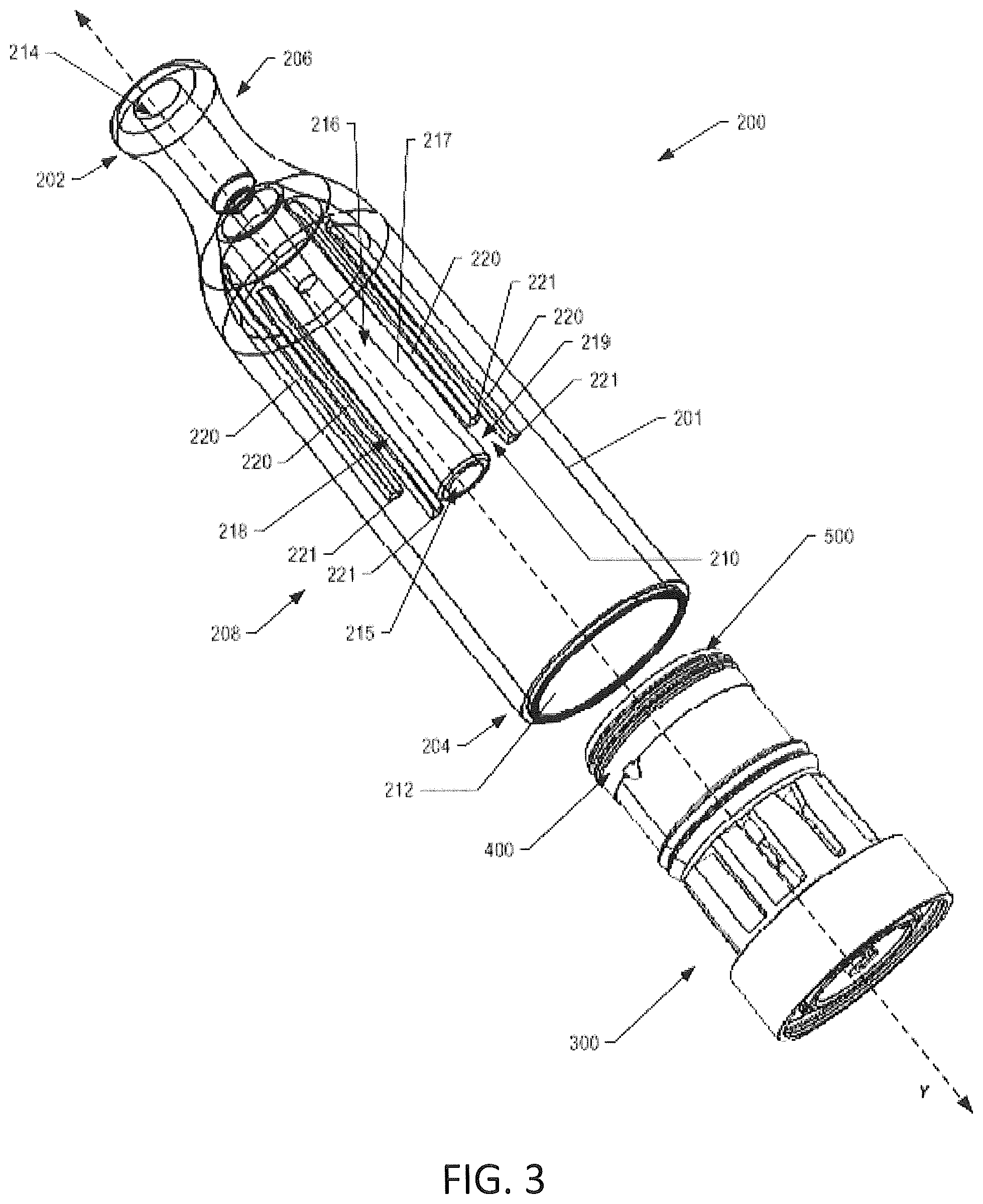Patent US12403273 Figure 3 – Aerosol delivery device with a reservoir housing and a vaporizer assembly