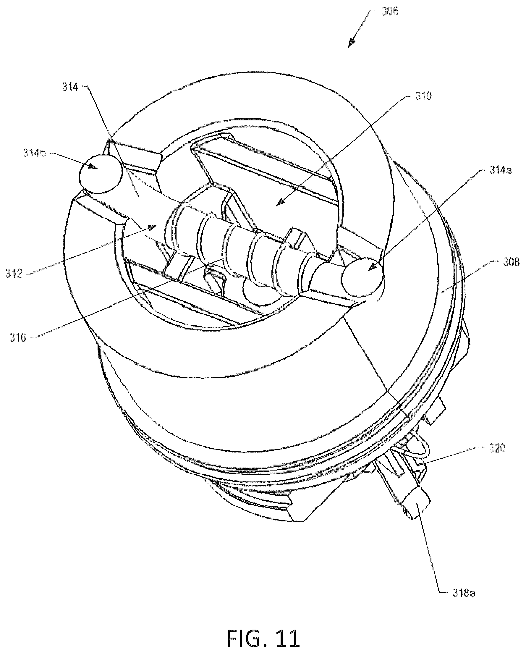 Patent US12403273 Figure 11 – Aerosol delivery device with a reservoir housing and a vaporizer assembly