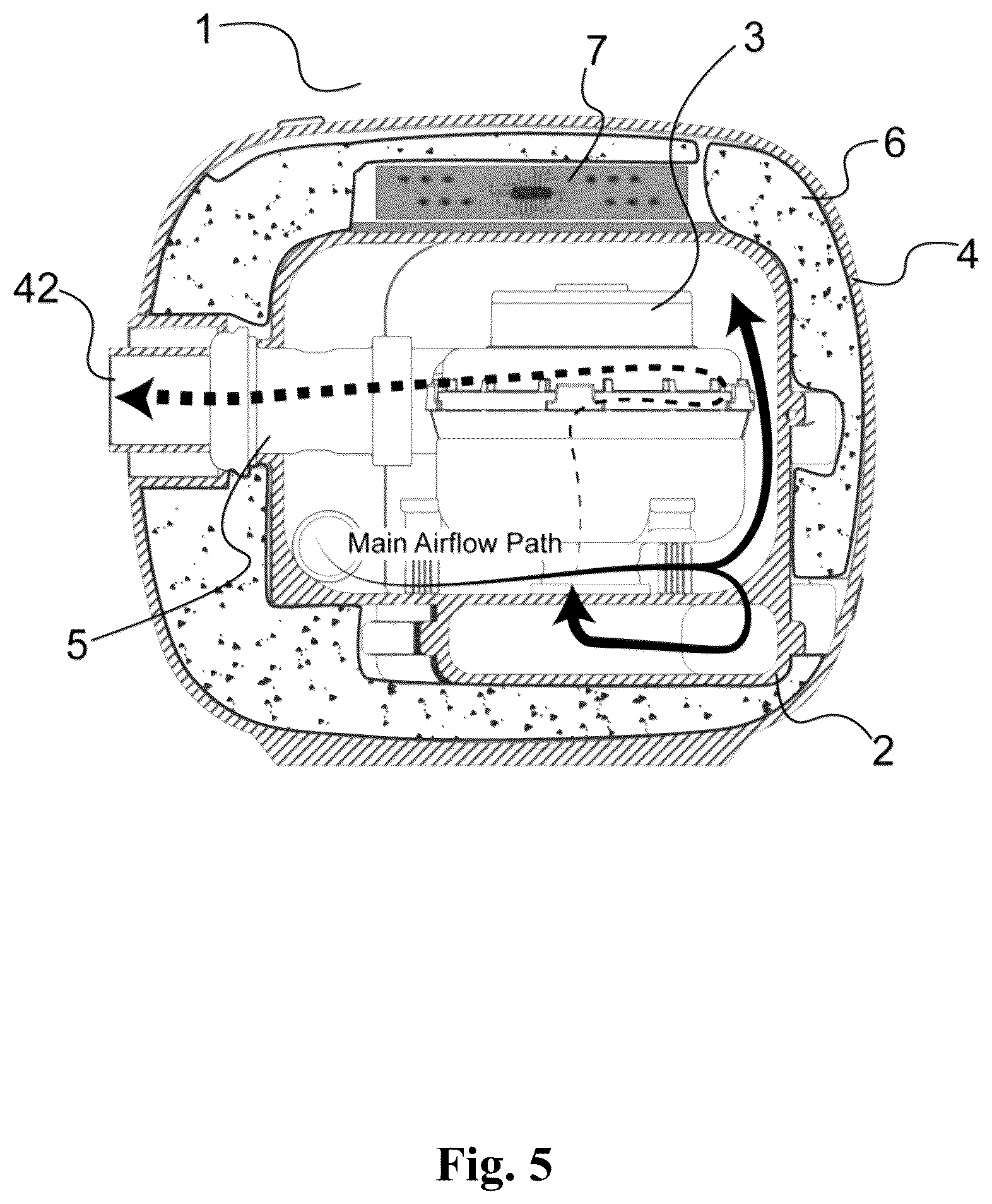 Patent US12403279 Figure 5 – Noise-reducing respiratory device